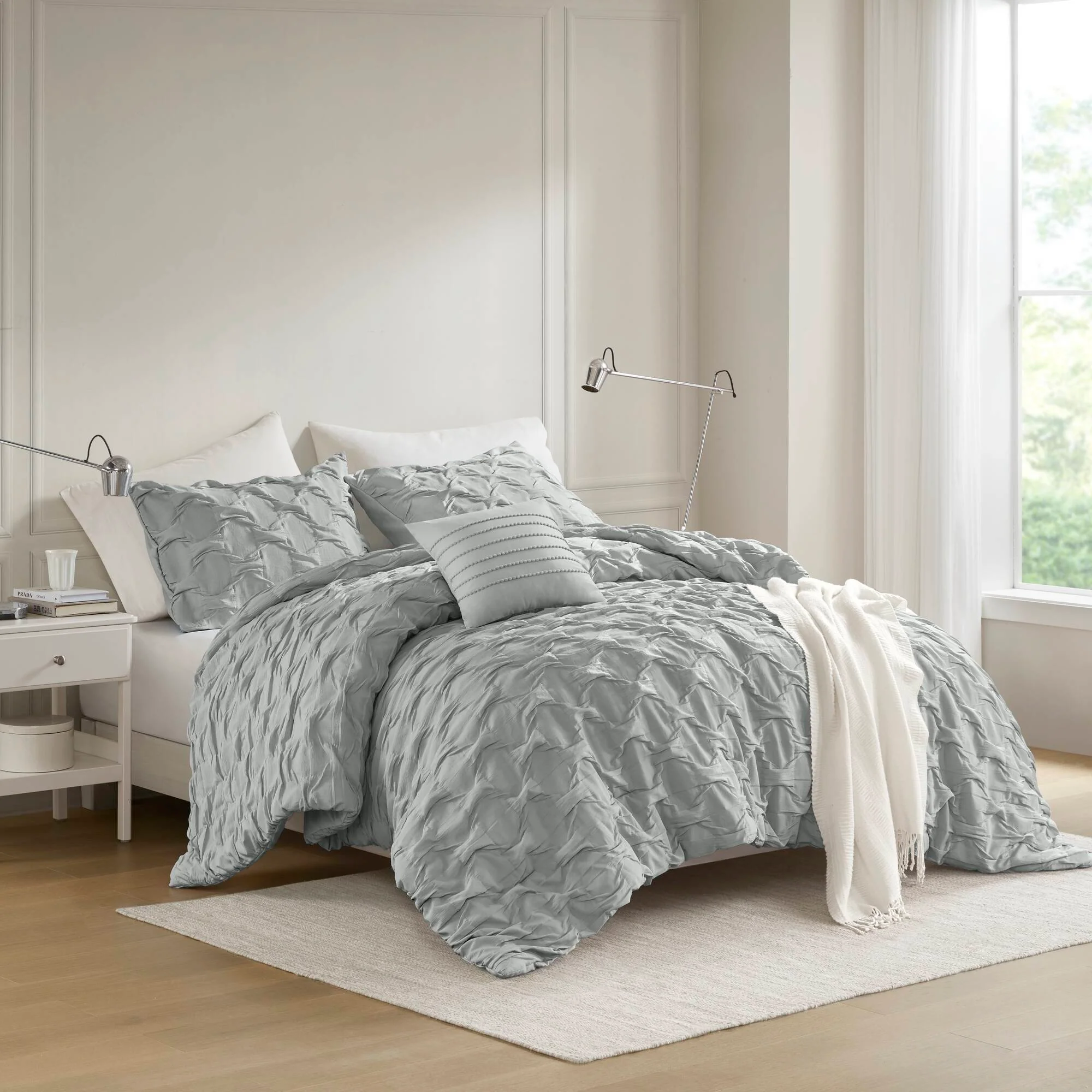 Bailey - Full/Queen Diamond Pucker Comforter Set - Gray - Image 2