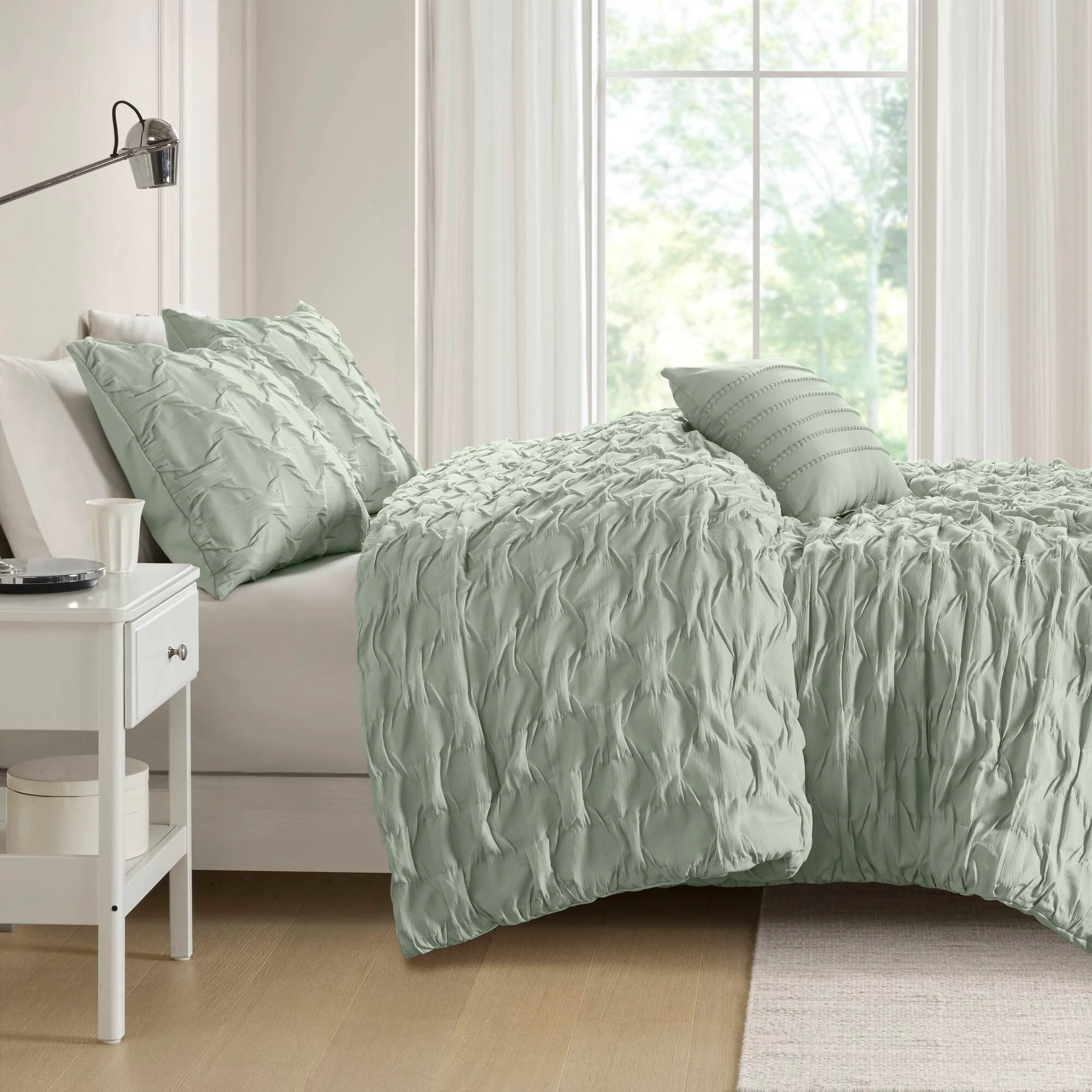 Bailey - King/California King Diamond Pucker Comforter Set - Green - Image 3