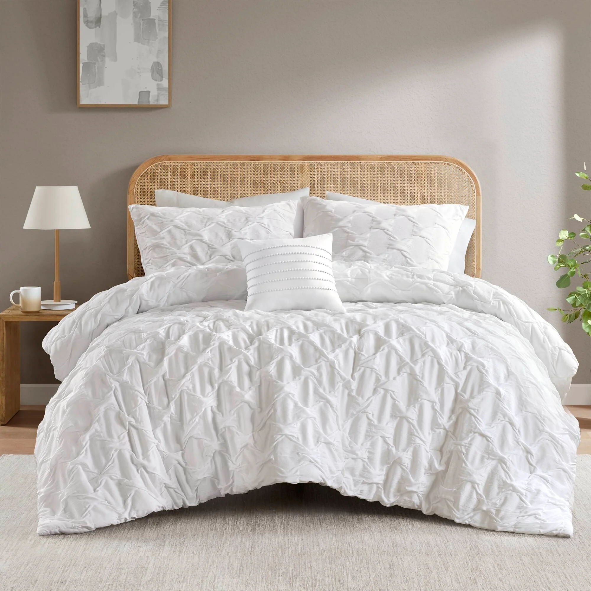Bailey - Twin/Twin Long Diamond Pucker Comforter Set - White - Image 4