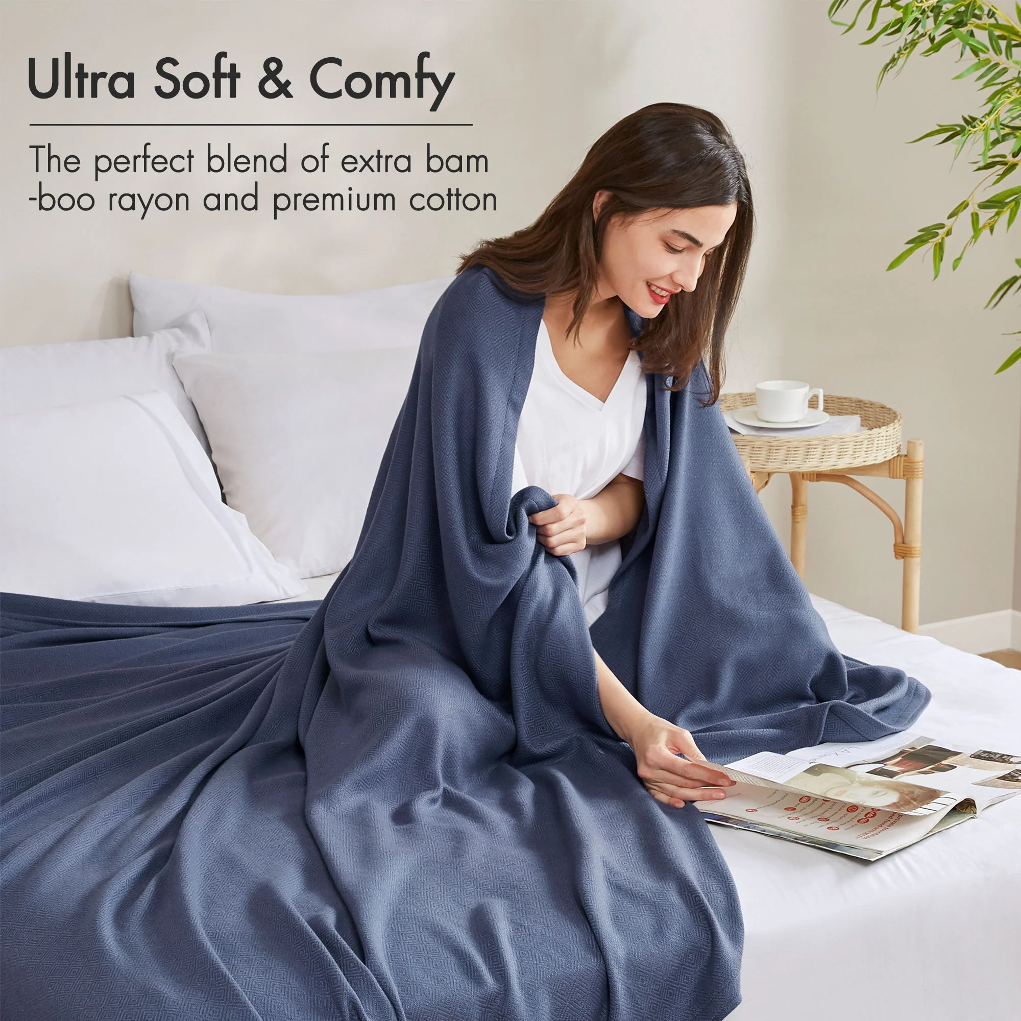 Bamboo Cotton - Full/Queen Rayon From Blanket - Navy - Image 4