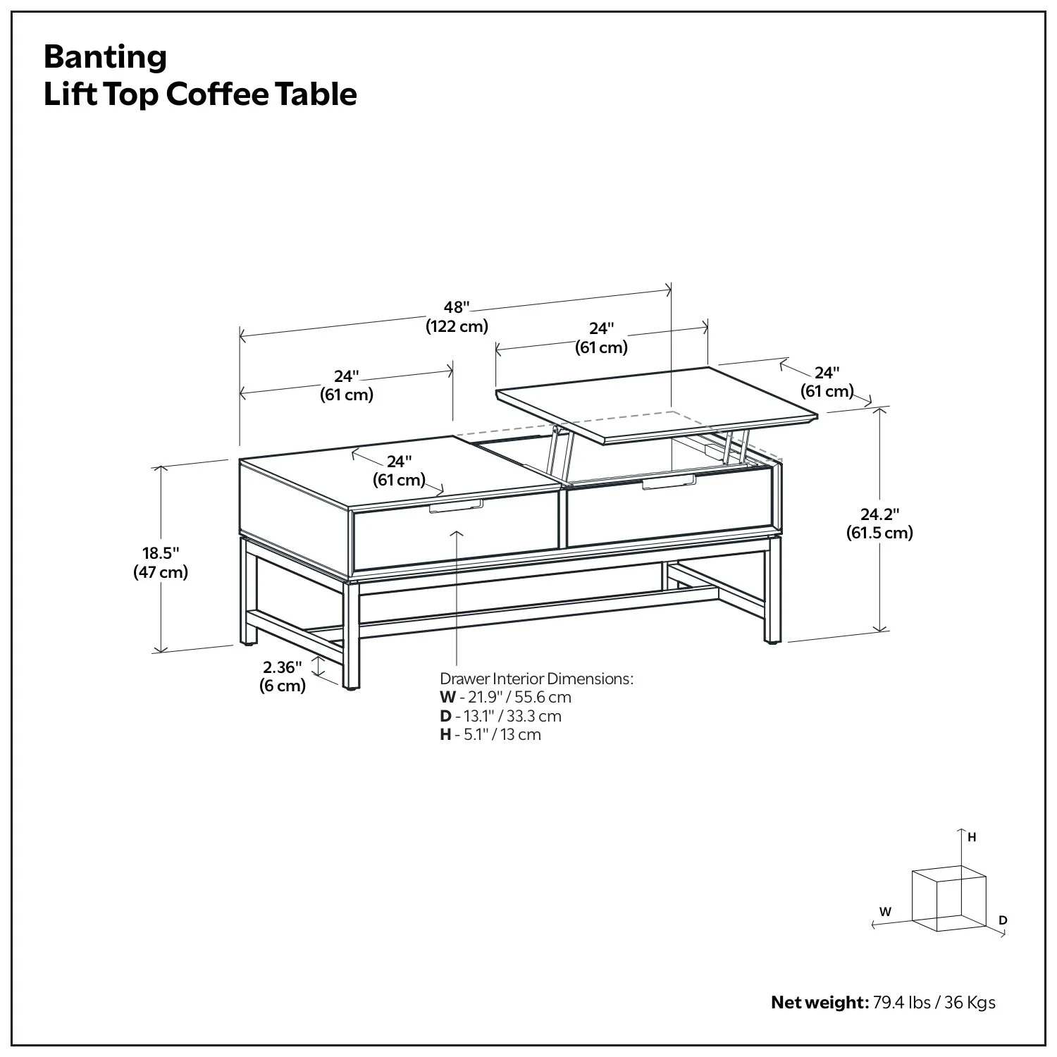 Banting - Lift Top Coffee Table - Walnut Brown - Image 4