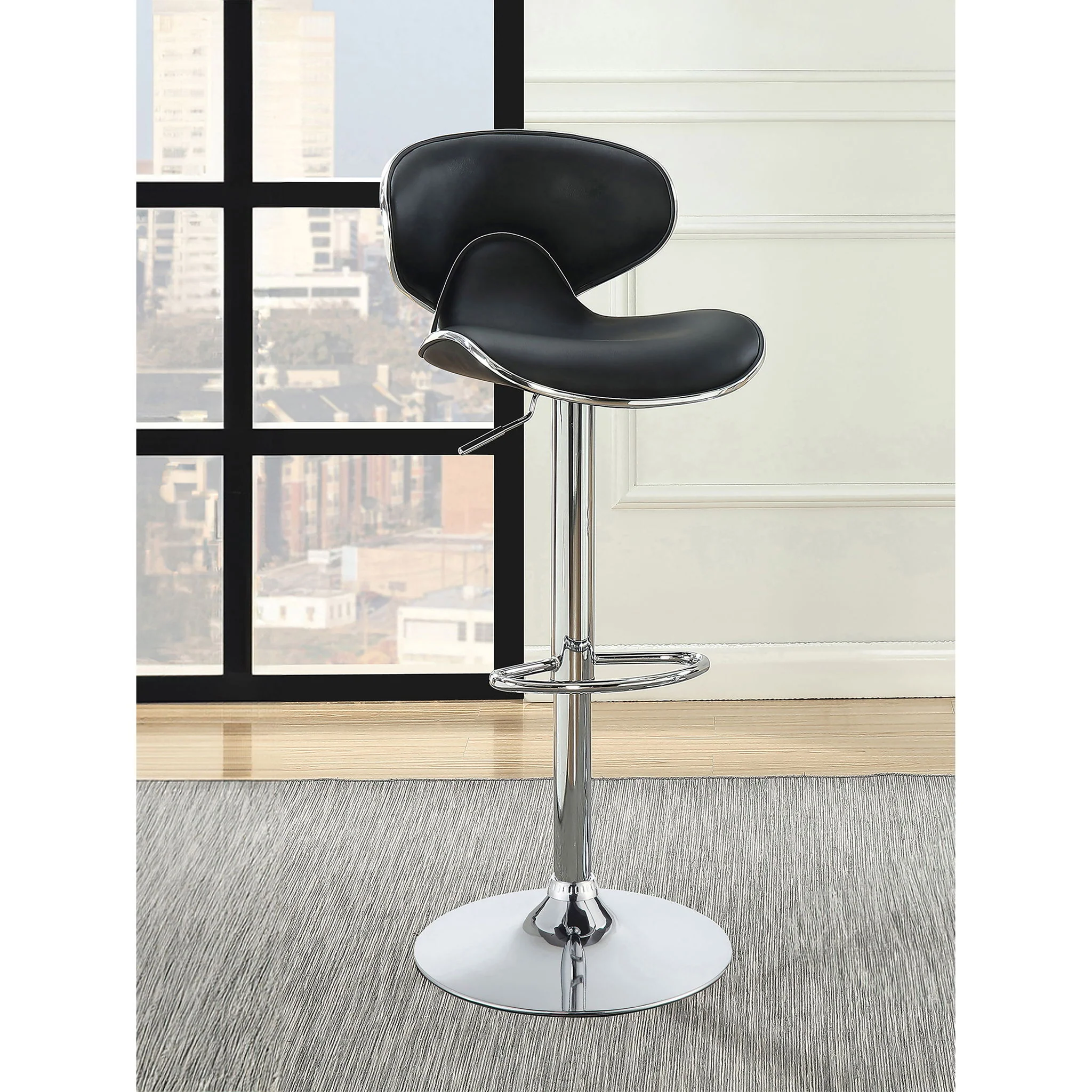 Bar Stool With Curved Design, Height Adjustable & Swivel Base (Set of 2) - Black - Image 2
