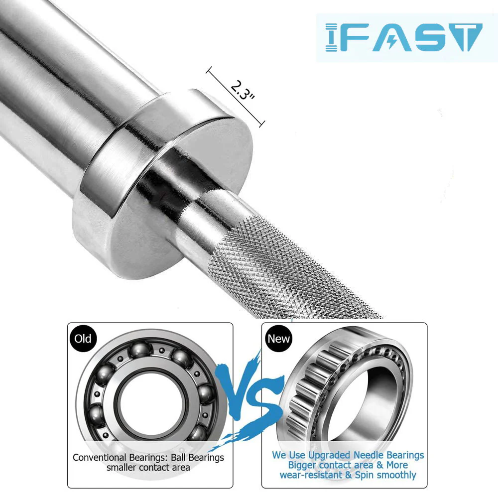 Barbell Bar For 2" Olympic Plates, Home Gym Weightlifting Bar 4Ft Solid Chrome Weight Bar 5Ft Fitness Training Curl Barbell 7.2Ft - Silver - Image 2