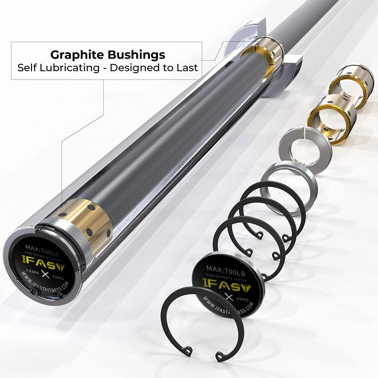 Barbell Bar For 2" Olympic Plates, Home Gym Weightlifting Bar 4Ft Solid Chrome Weight Bar 5Ft Fitness Training Curl Barbell 7.2Ft - Silver - Image 3