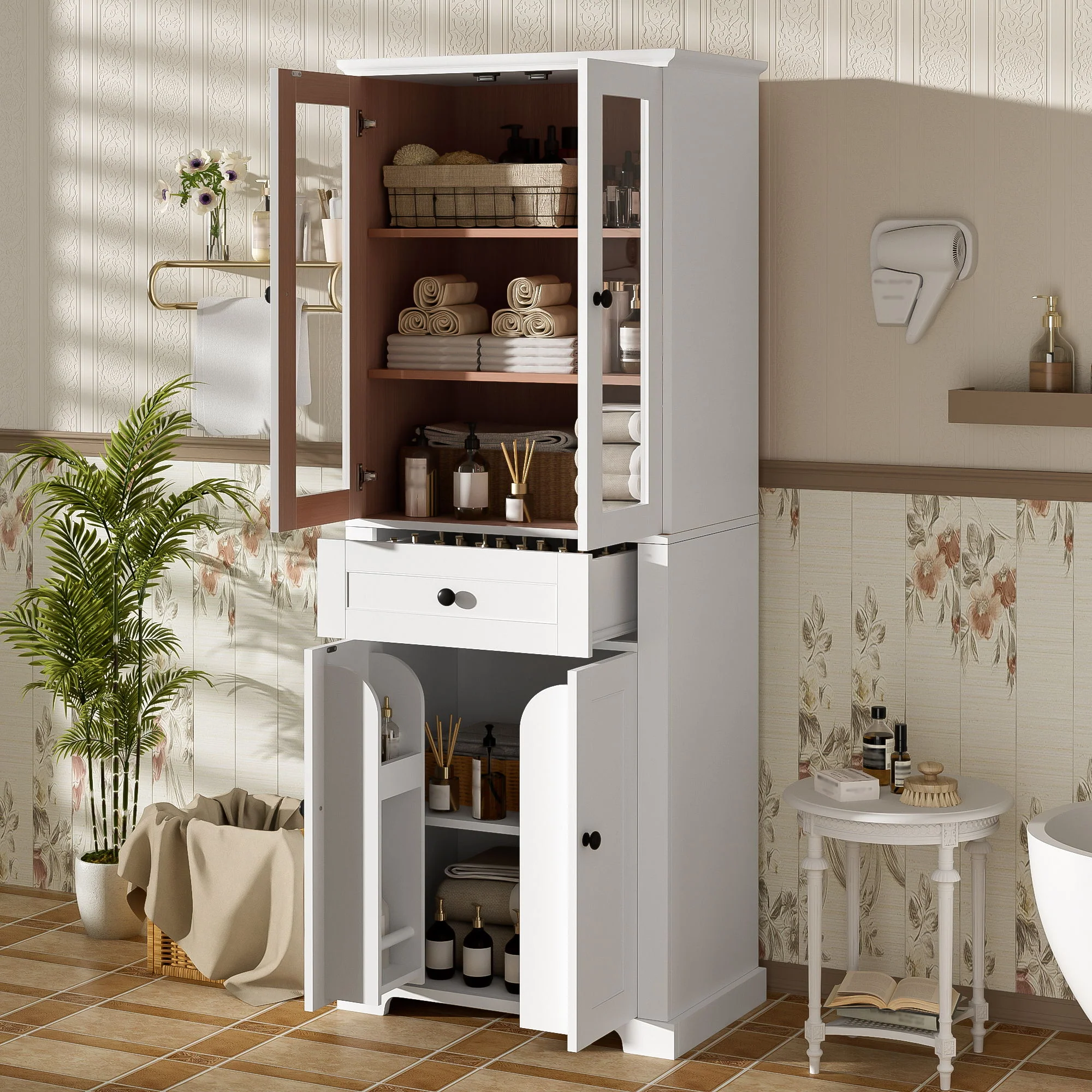 Bathroom Storage Cabinet, Adjustable Shelves & Drawer, Freestanding Tower - Image 6