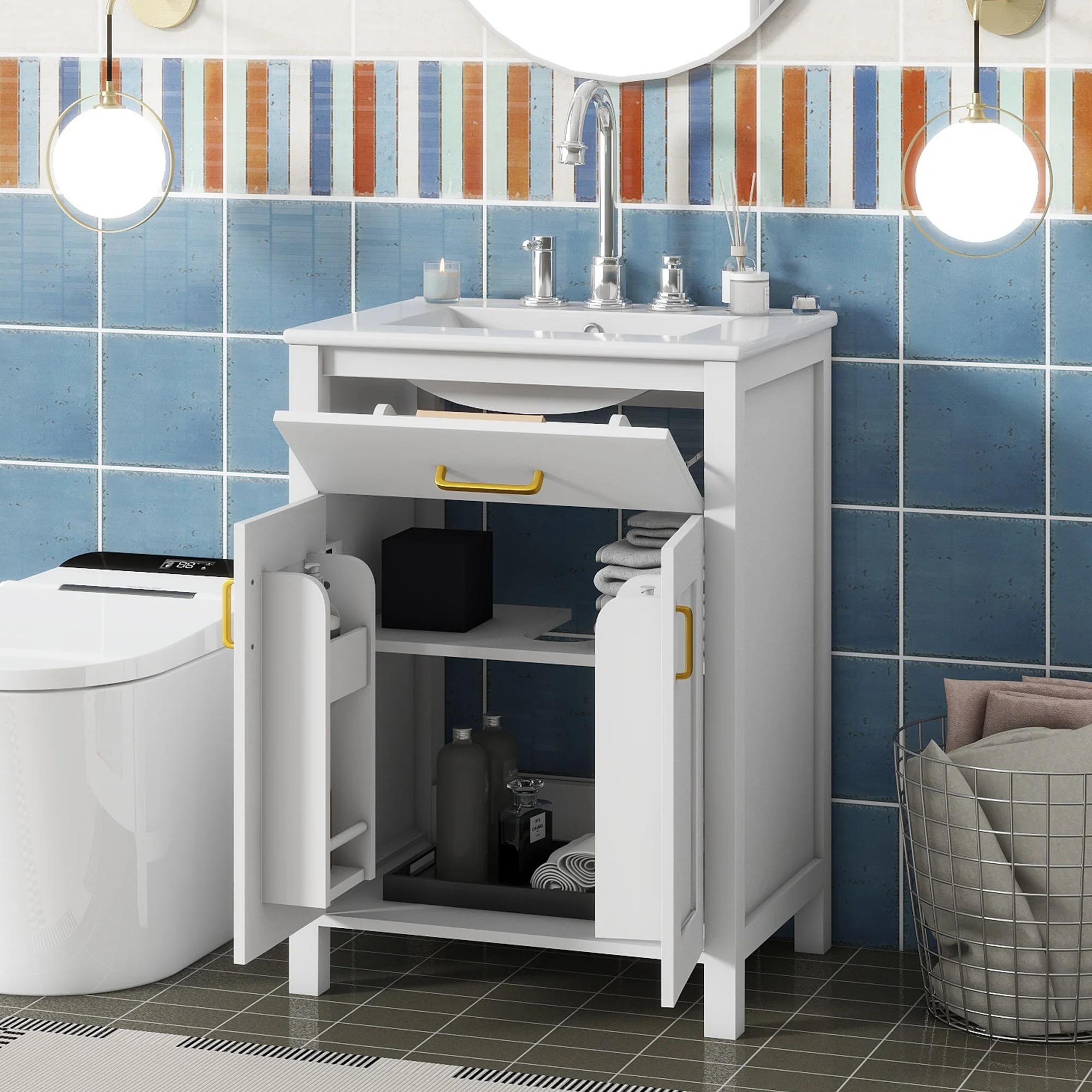 Bathroom Vanity Combo With Ceramic Sink, Luxurious Space-Saving Vanity, 2 Soft Close Doors - Image 7
