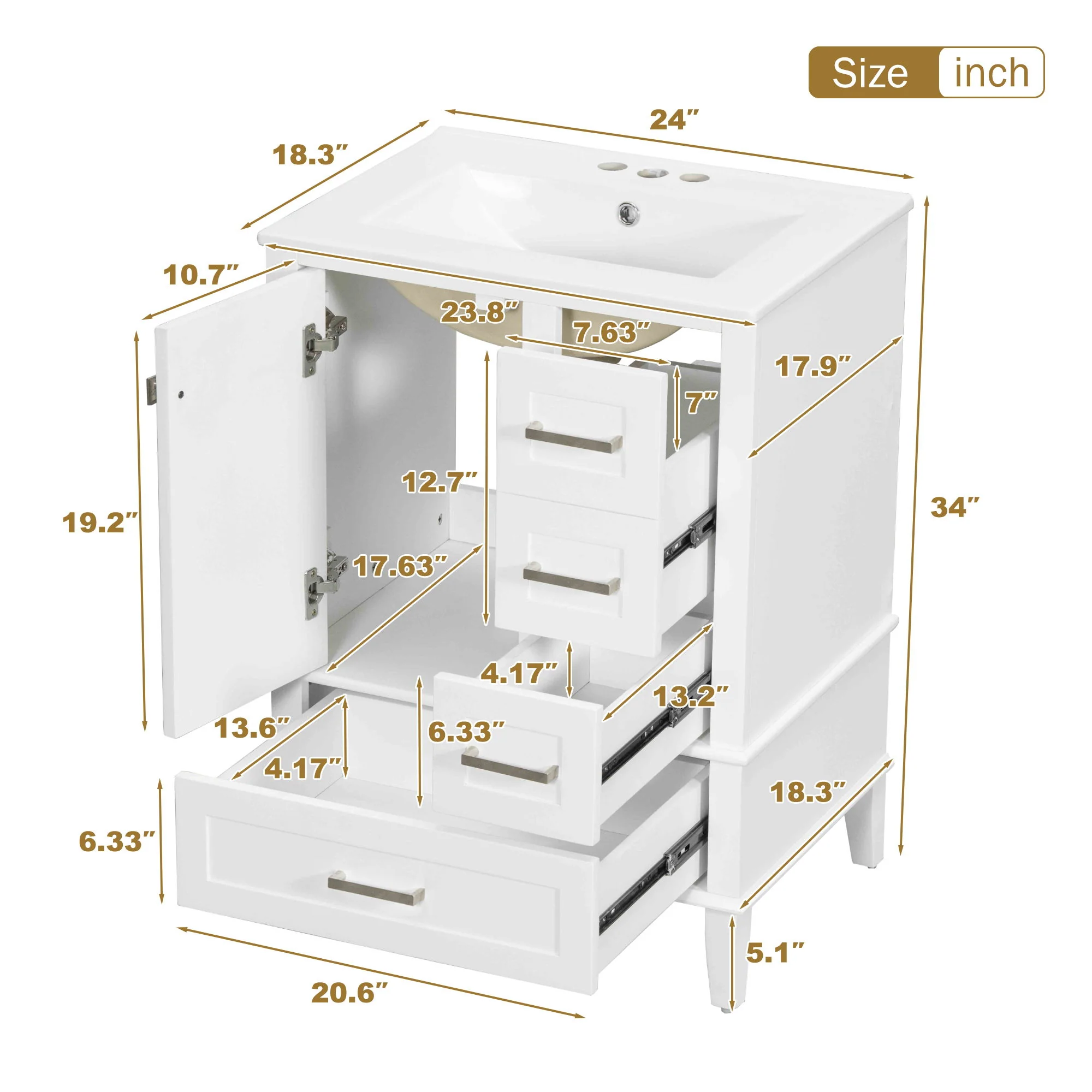 Bathroom Vanity, Modern Bathroom Cabinet With Sink Combo Set, Bathroom Storage Cabinet With A Soft Closing Door And 3 Drawers, Solid Wood Frame - Image 11