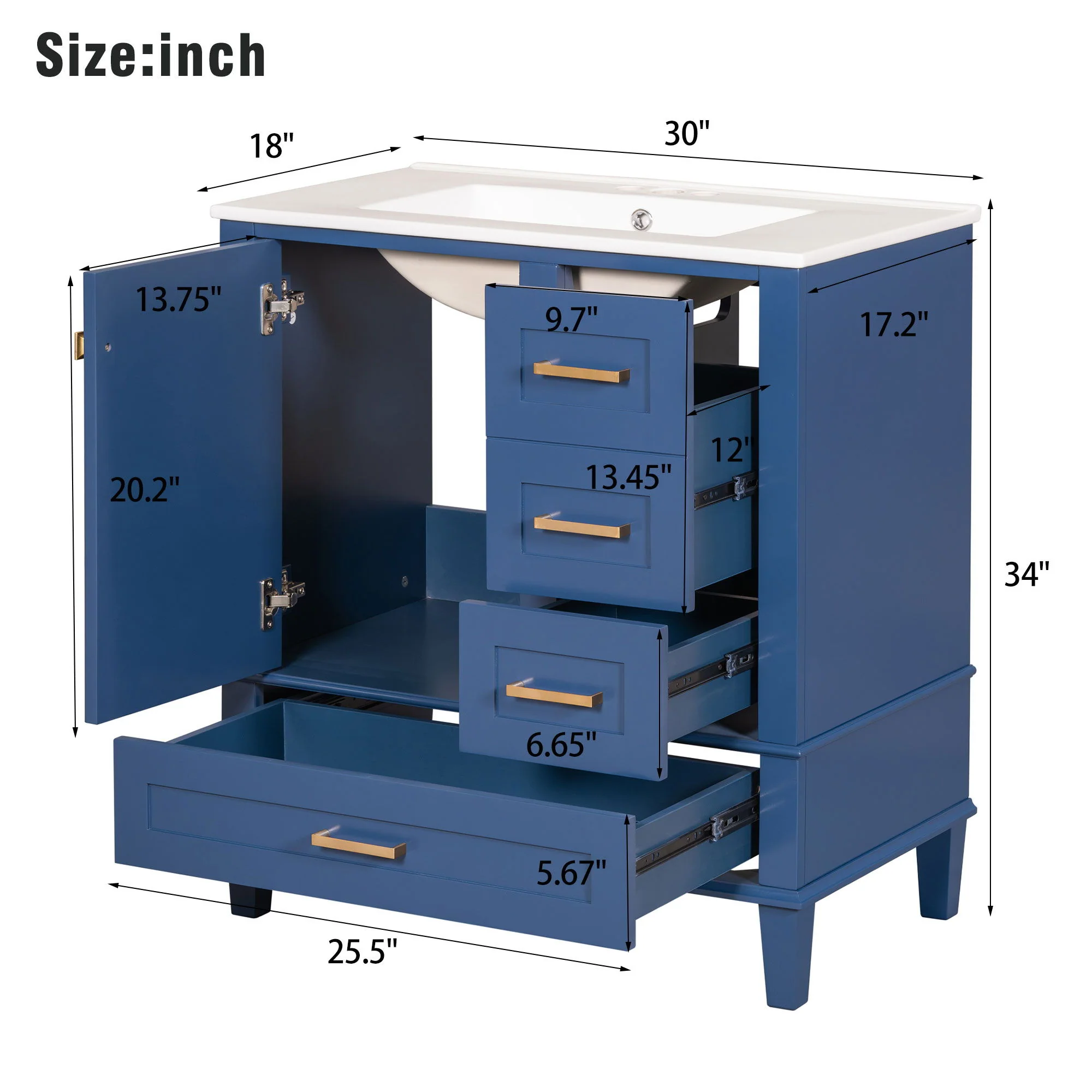 Bathroom Vanity, Modern Bathroom Cabinet With Sink Combo Set, Bathroom Storage Cabinet With A Soft Closing Door And 3 Drawers, Solid Wood Frame - Image 13