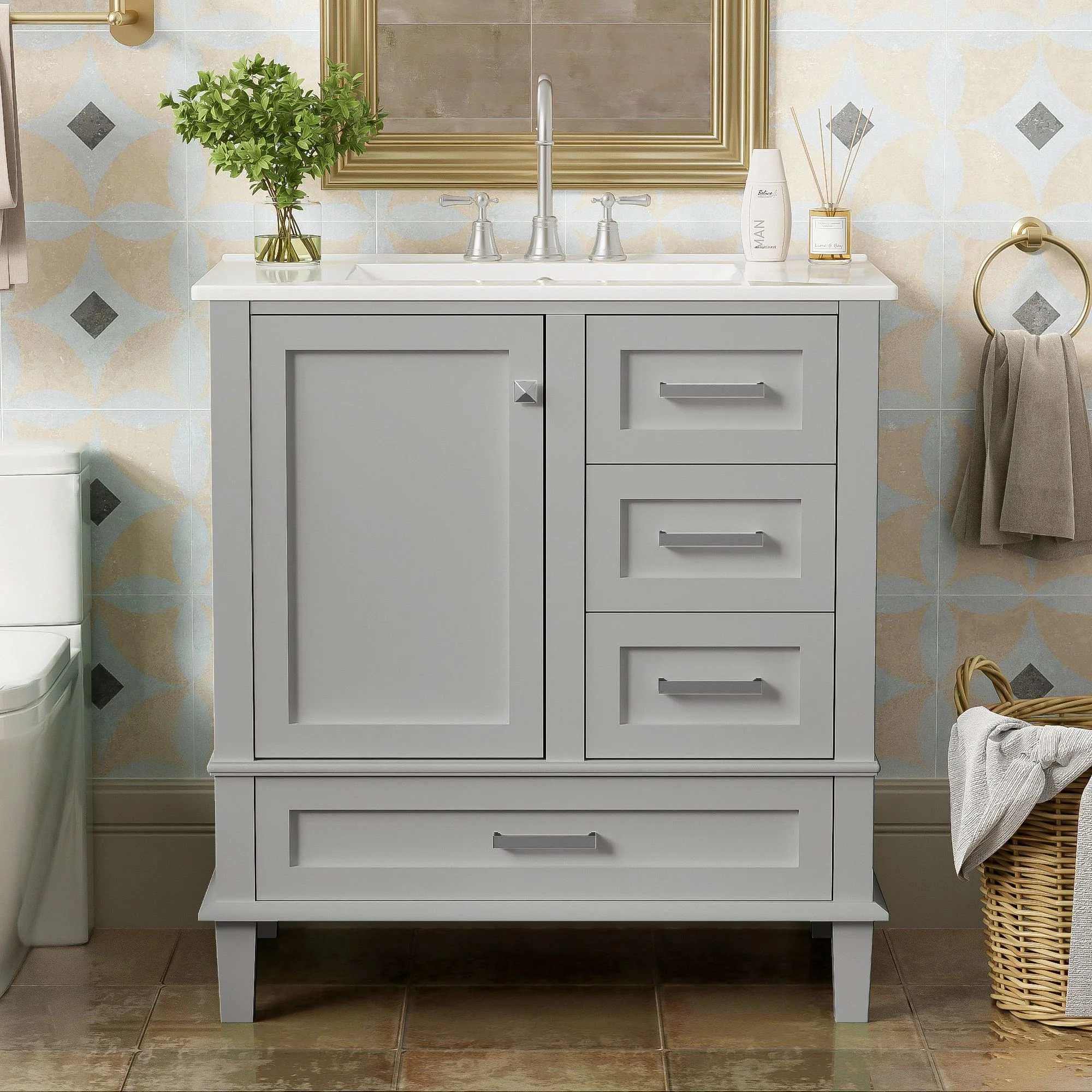 Bathroom Vanity, Modern Bathroom Cabinet With Sink Combo Set, Bathroom Storage Cabinet With A Soft Closing Door And 3 Drawers, Solid Wood Frame - Image 15