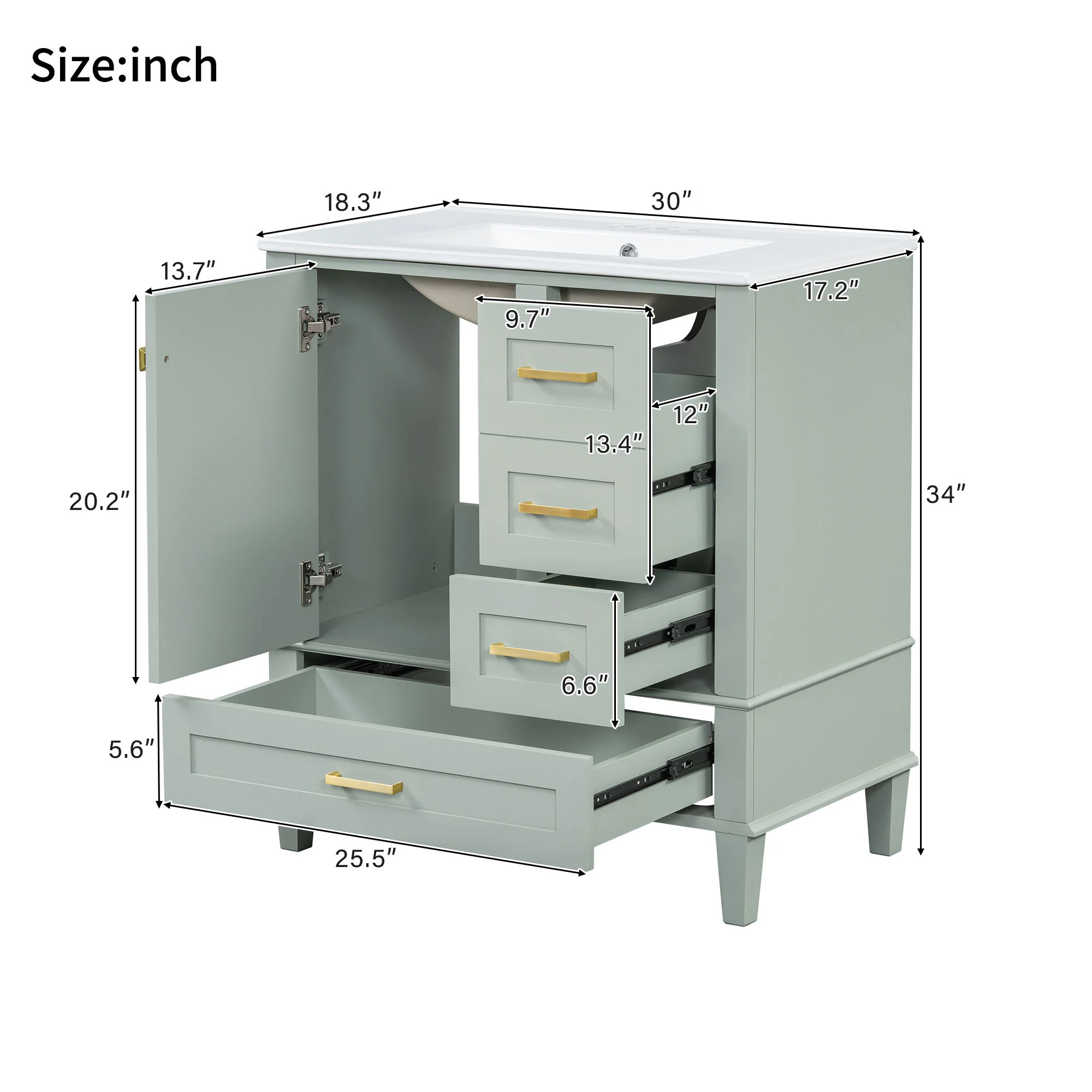 Bathroom Vanity, Modern Bathroom Cabinet With Sink Combo Set, Bathroom Storage Cabinet With A Soft Closing Door And 3 Drawers, Solid Wood Frame - Image 16