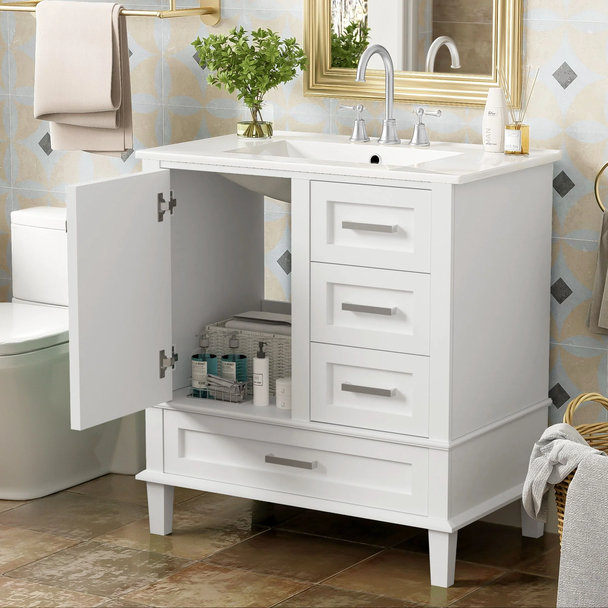 Bathroom Vanity, Modern Bathroom Cabinet With Sink Combo Set, Bathroom Storage Cabinet With A Soft Closing Door And 3 Drawers, Solid Wood Frame - Image 19