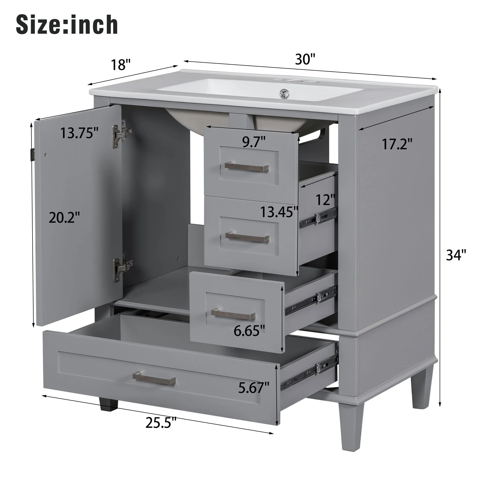 Bathroom Vanity, Modern Bathroom Cabinet With Sink Combo Set, Bathroom Storage Cabinet With A Soft Closing Door And 3 Drawers, Solid Wood Frame - Image 20
