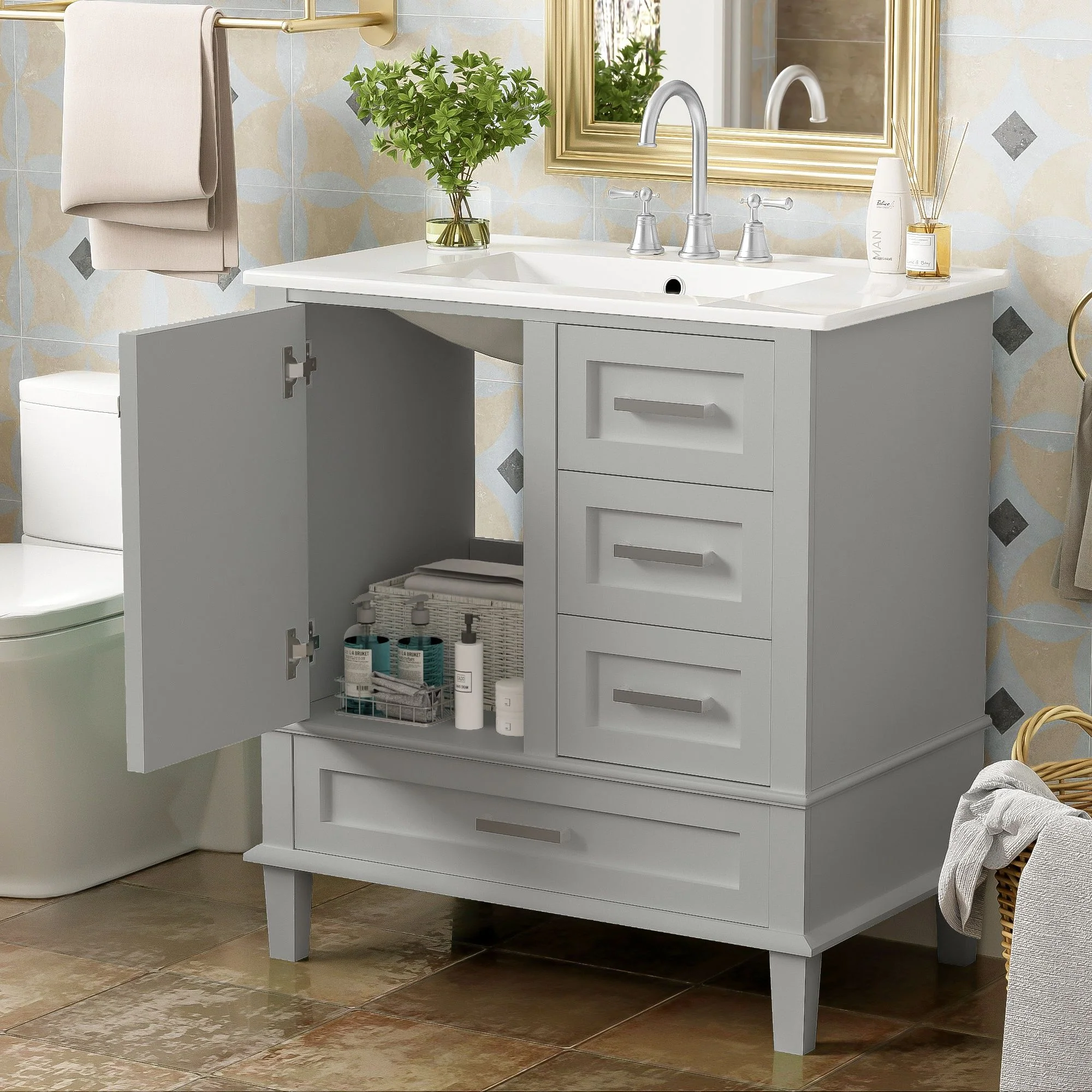Bathroom Vanity, Modern Bathroom Cabinet With Sink Combo Set, Bathroom Storage Cabinet With A Soft Closing Door And 3 Drawers, Solid Wood Frame - Image 24