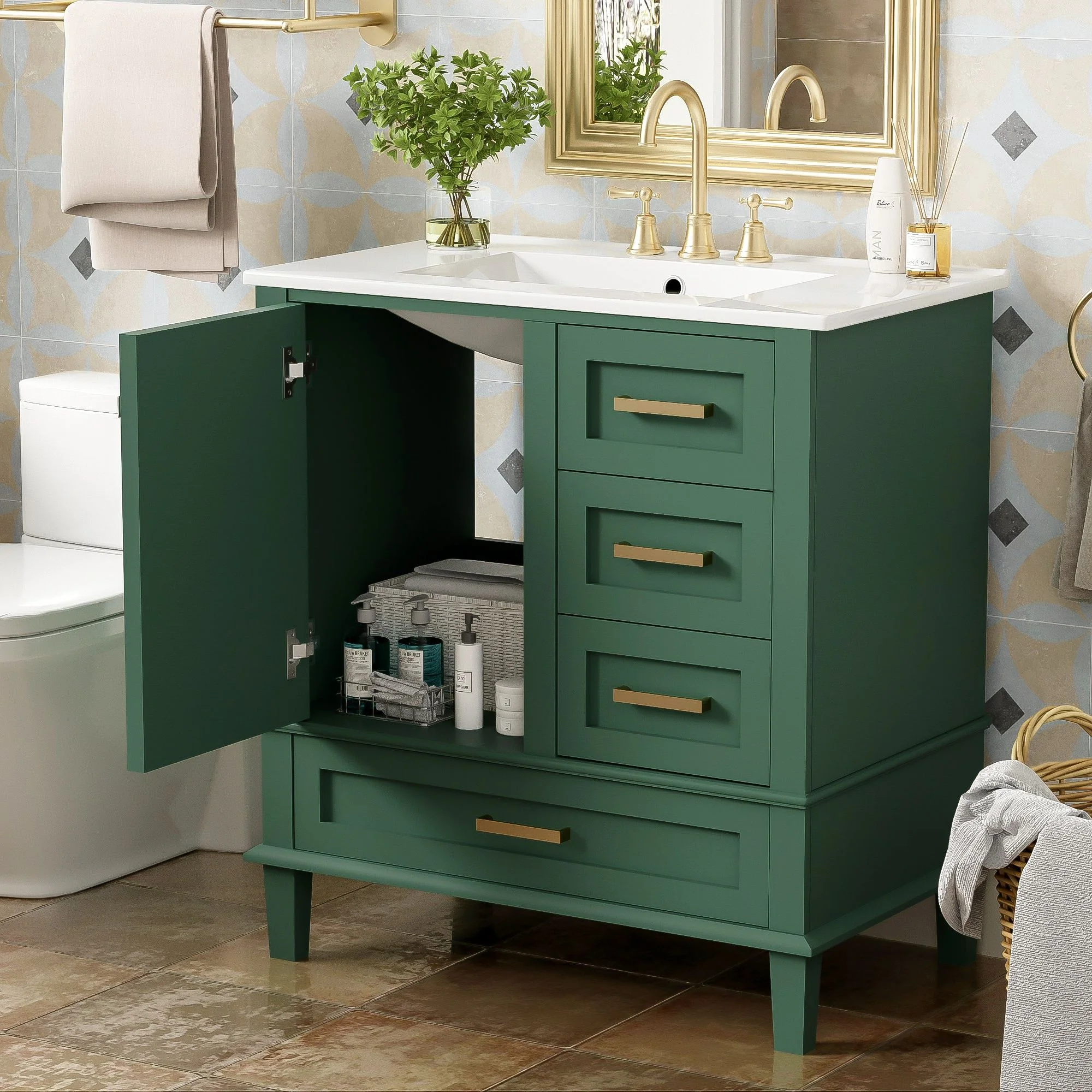 Bathroom Vanity, Modern Bathroom Cabinet With Sink Combo Set, Bathroom Storage Cabinet With A Soft Closing Door And 3 Drawers, Solid Wood Frame - Image 26