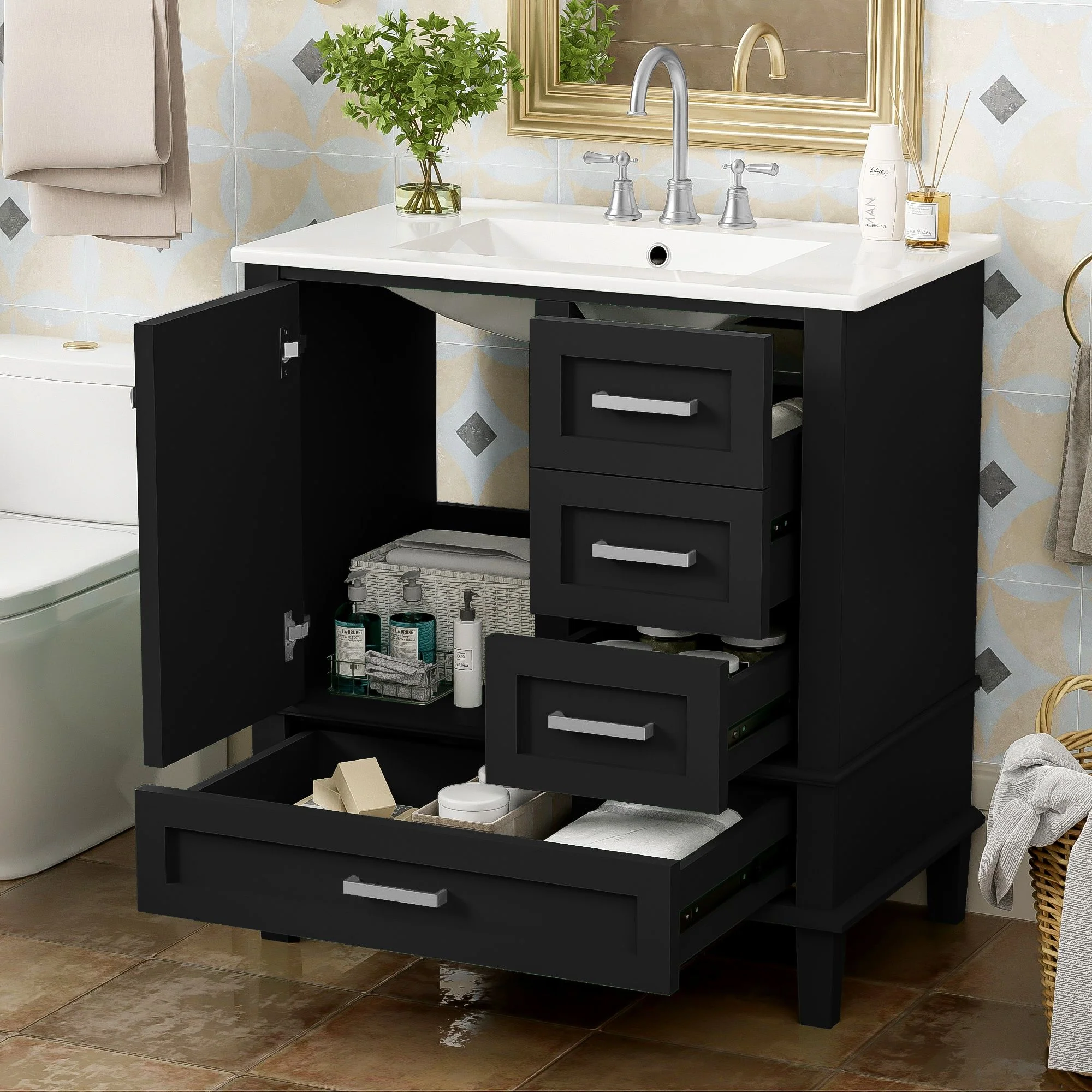 Bathroom Vanity, Modern Bathroom Cabinet With Sink Combo Set, Bathroom Storage Cabinet With A Soft Closing Door And 3 Drawers, Solid Wood Frame - Image 35