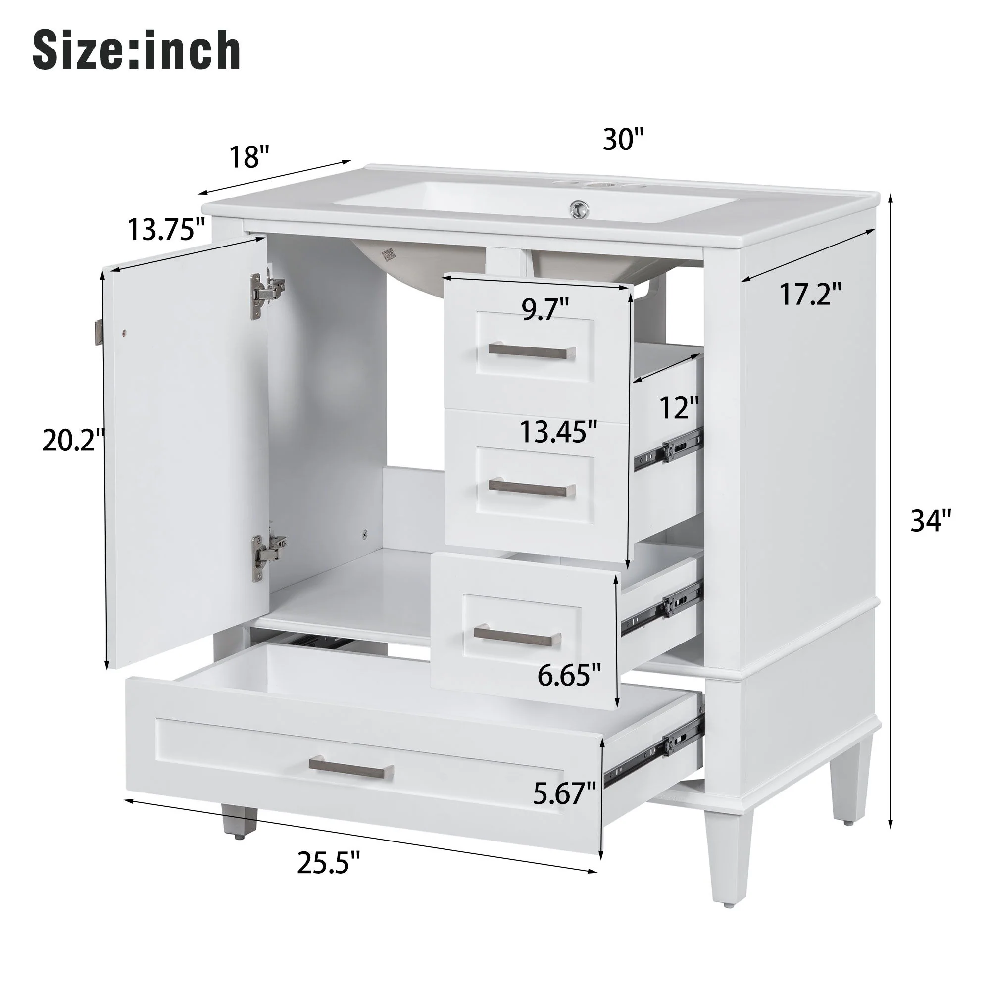 Bathroom Vanity, Modern Bathroom Cabinet With Sink Combo Set, Bathroom Storage Cabinet With A Soft Closing Door And 3 Drawers, Solid Wood Frame - Image 36