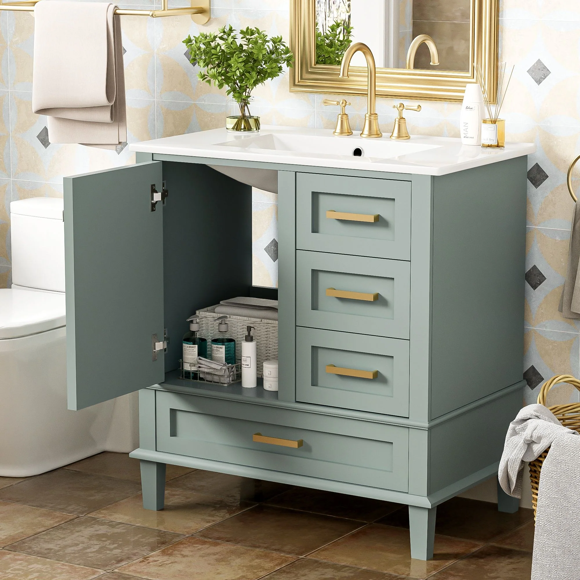 Bathroom Vanity, Modern Bathroom Cabinet With Sink Combo Set, Bathroom Storage Cabinet With A Soft Closing Door And 3 Drawers, Solid Wood Frame - Image 37