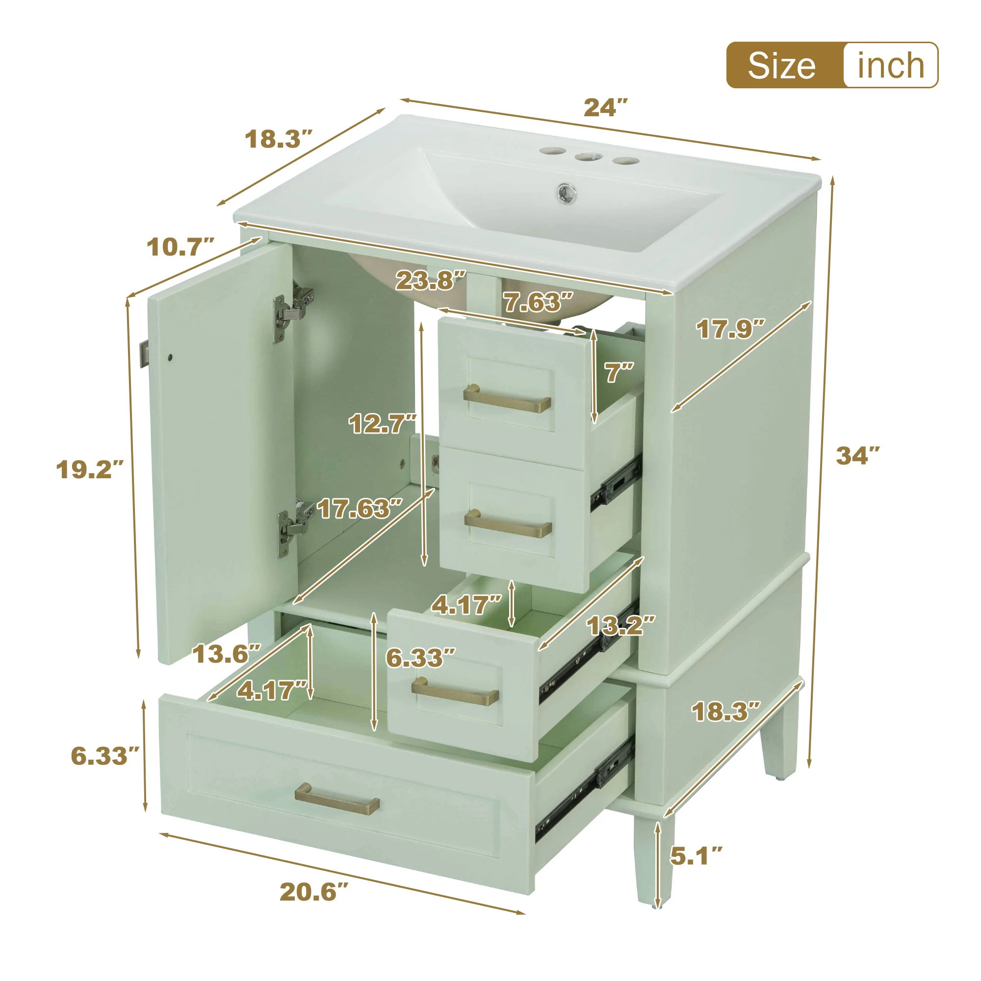 Bathroom Vanity, Modern Bathroom Cabinet With Sink Combo Set, Bathroom Storage Cabinet With A Soft Closing Door And 3 Drawers, Solid Wood Frame - Image 38