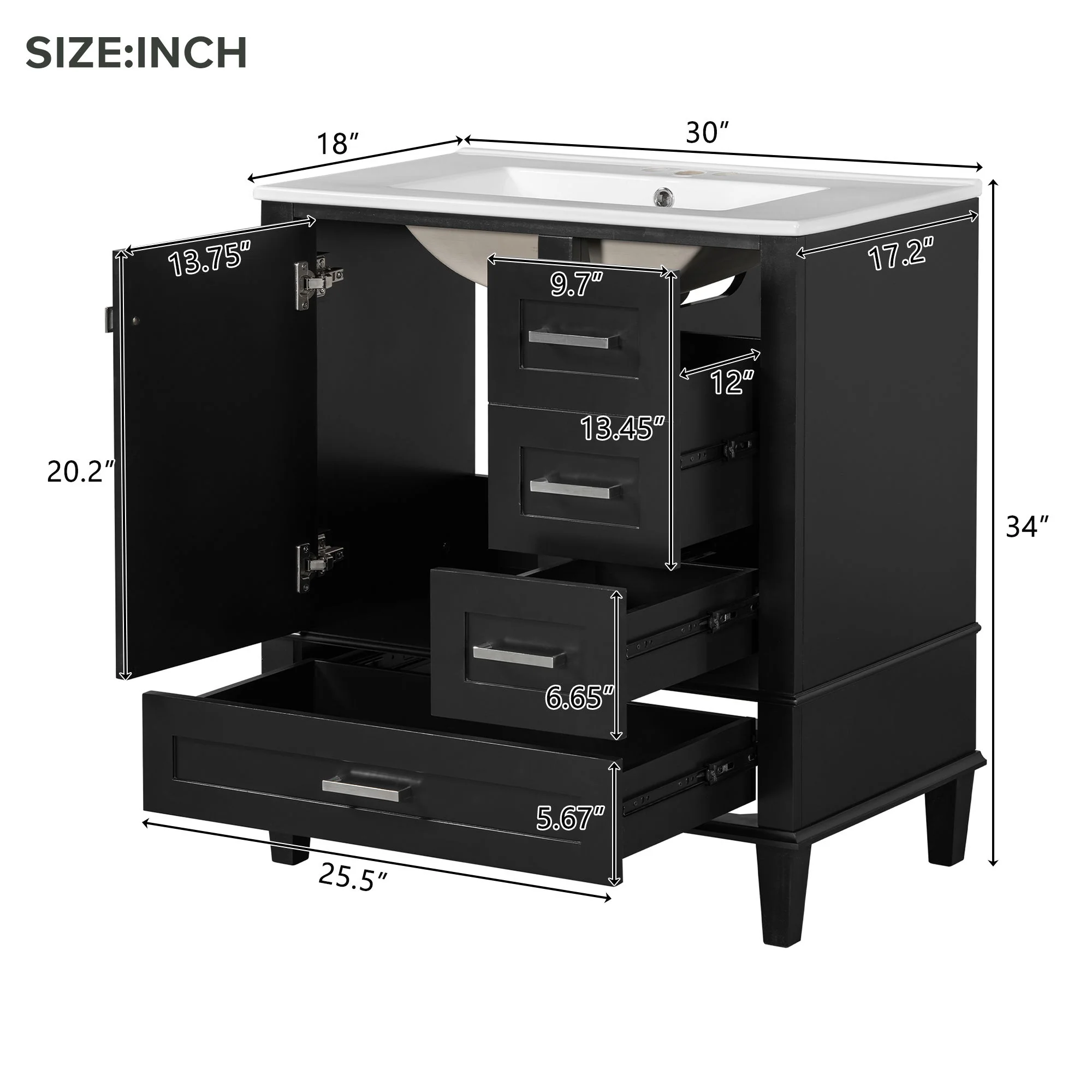 Bathroom Vanity, Modern Bathroom Cabinet With Sink Combo Set, Bathroom Storage Cabinet With A Soft Closing Door And 3 Drawers, Solid Wood Frame - Image 39