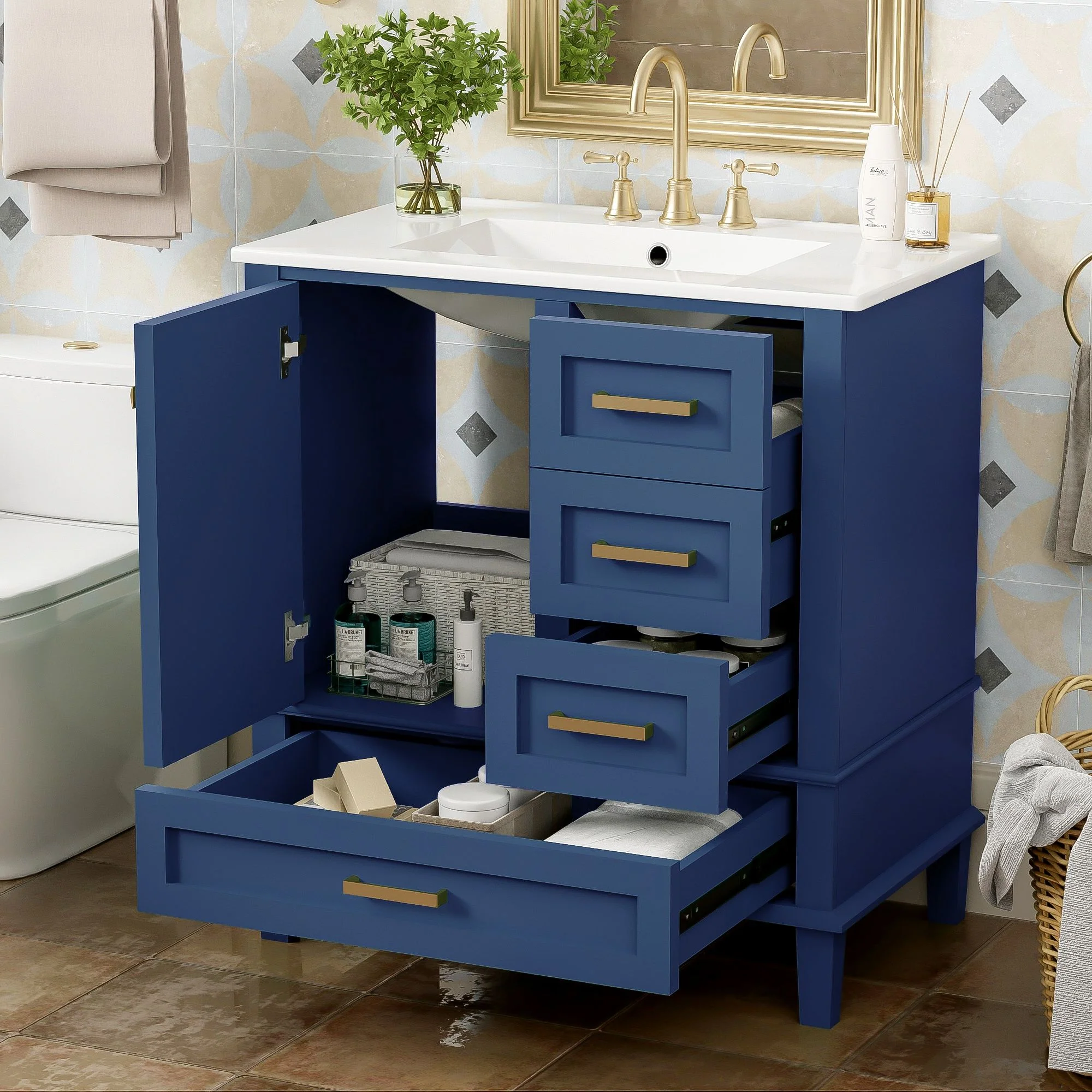 Bathroom Vanity, Modern Bathroom Cabinet With Sink Combo Set, Bathroom Storage Cabinet With A Soft Closing Door And 3 Drawers, Solid Wood Frame - Image 40