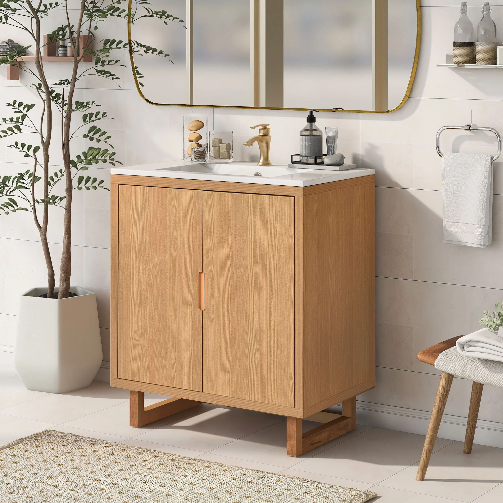 Bathroom Vanity Set With Sink, Combo Cabinet, Bathroom Storage Cabinet, Solid Wood Frame - Image 5