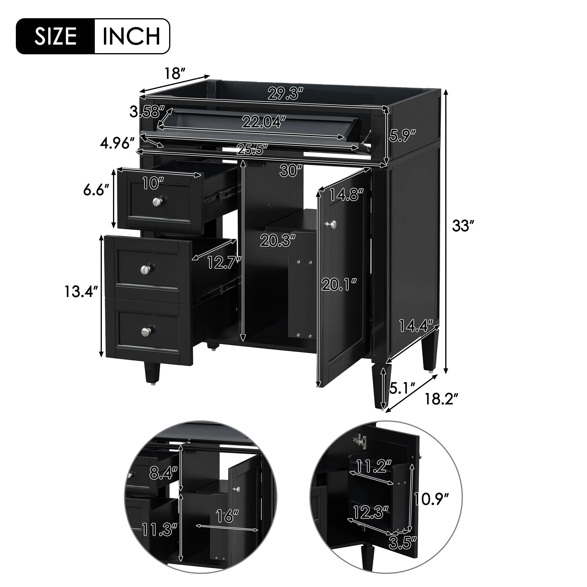 Bathroom Vanity With 2 Drawers And Tip-Out Drawer, Storage Cabinet - Image 37