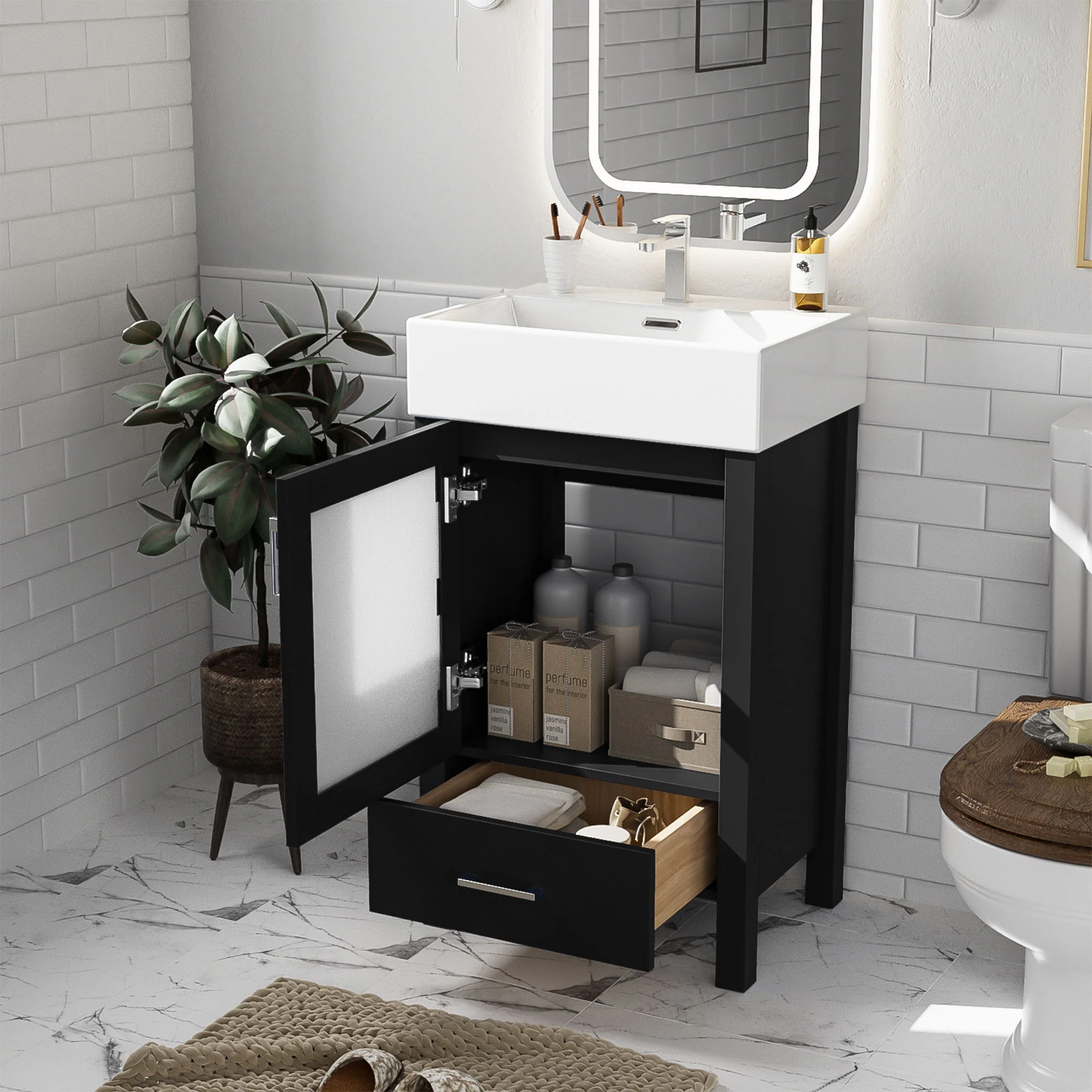 Bathroom Vanity With Ceramic Sink And Ample Storage, Ideal For Small Bathrooms - Image 11