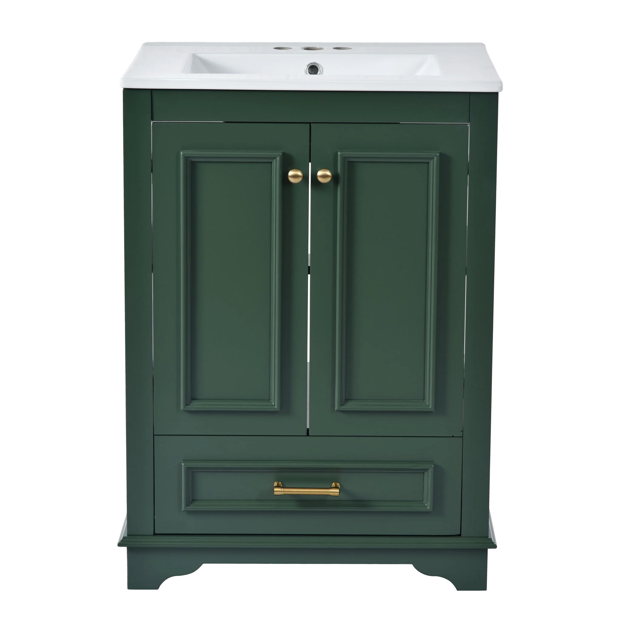Bathroom Vanity With Ceramic Sink Combo, Modern Freestanding Storage Cabinet With Silver Handles - Image 4