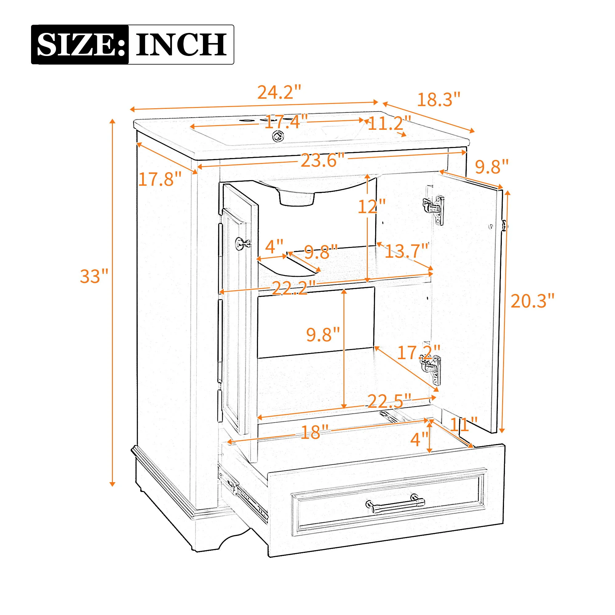 Bathroom Vanity With Ceramic Sink Combo, Modern Freestanding Storage Cabinet With Silver Handles - Image 7