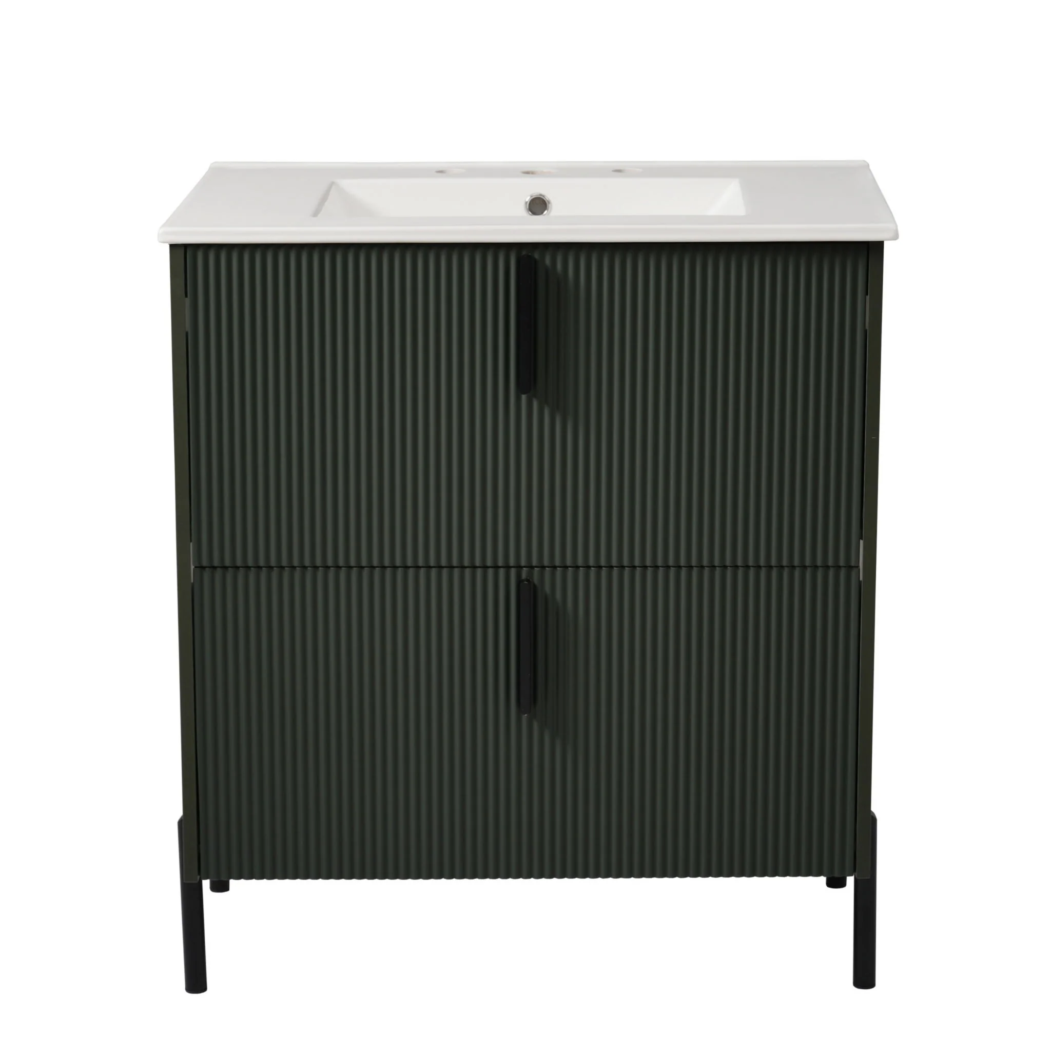 Bathroom Vanity With Ceramic Sink, Fluted Design