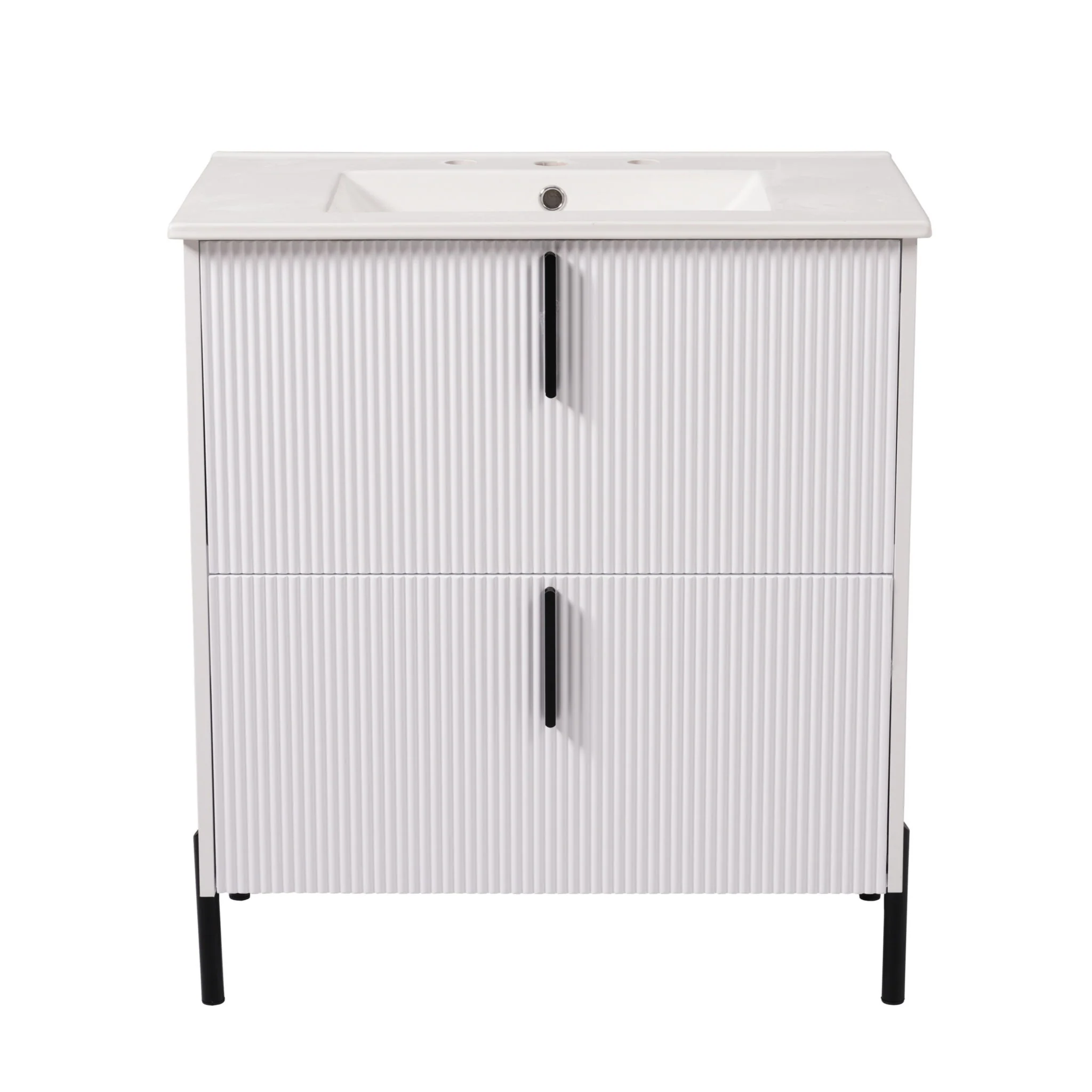 Bathroom Vanity With Ceramic Sink, Fluted Design - Image 2