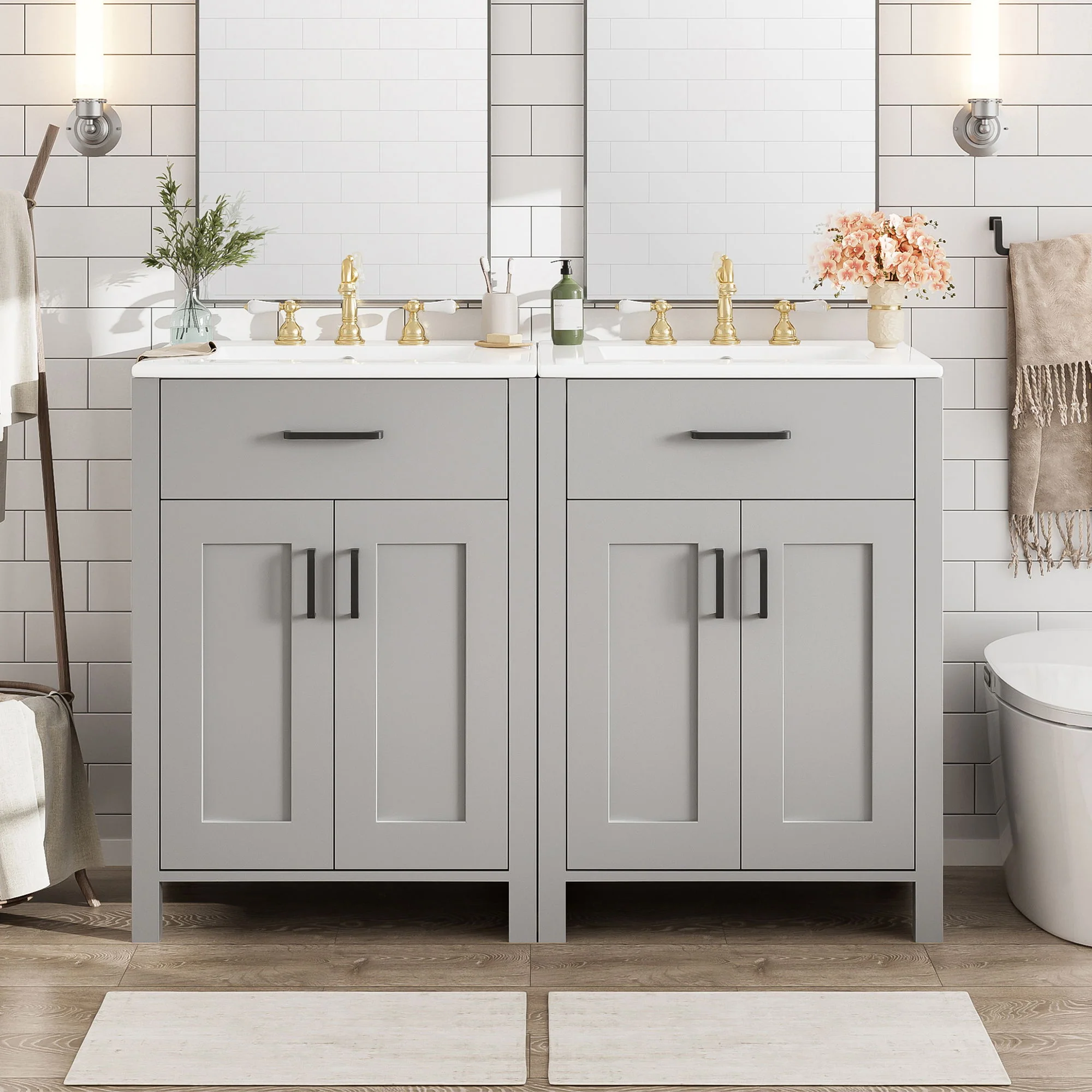 Bathroom Vanity With Ceramic Sink, Soft Close Doors, Flip Drawer, Double Layer Door Shelves - Image 5