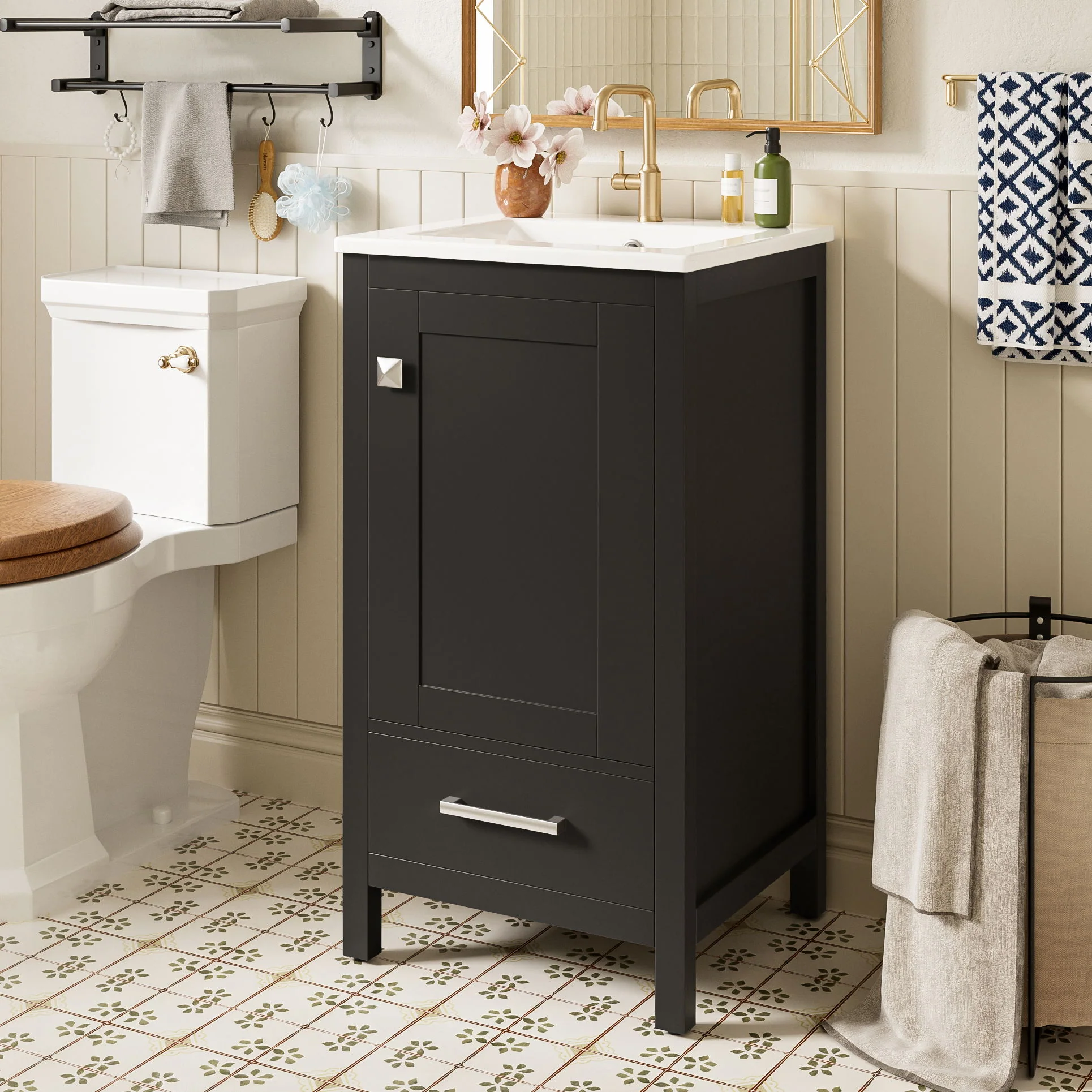 Bathroom Vanity With Ceramic Sink, Soft Close Drawers, Door Organizer, Divider Drawer, Adjustable Foot Pads - Image 5