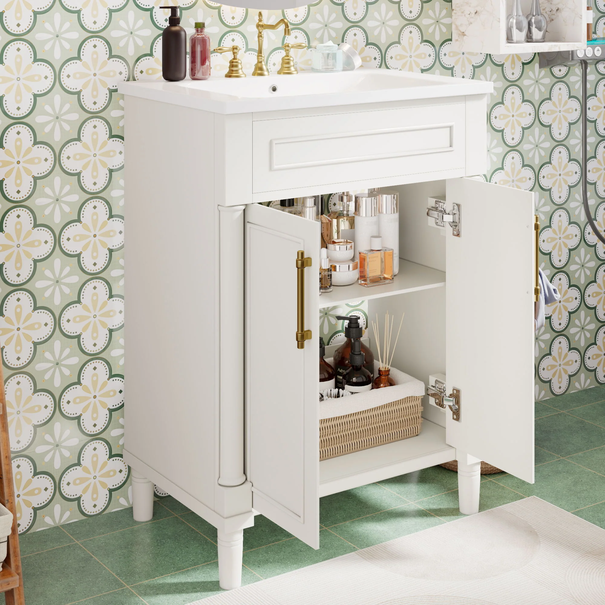 Bathroom Vanity With Integrated Sink, 2 Door Cabinet, Single Sink For Small To Medium Bathrooms - Image 4