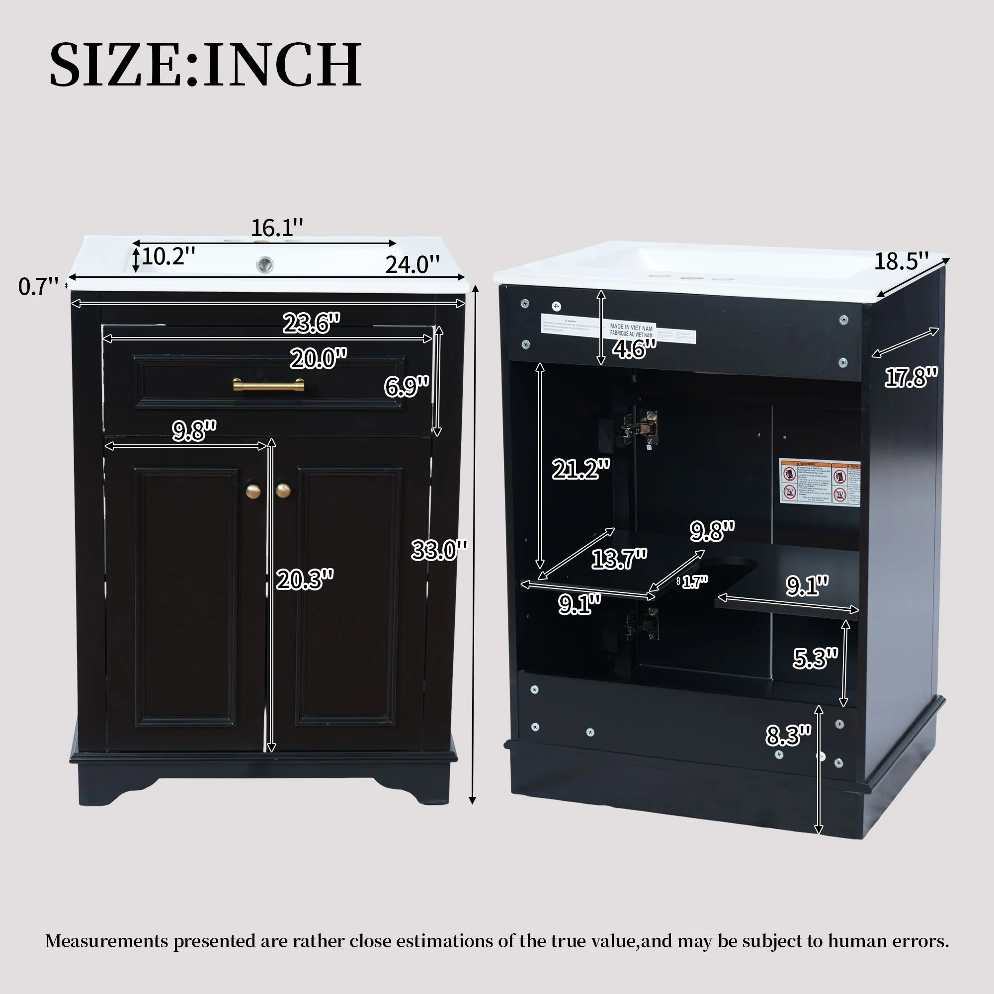 Bathroom Vanity With Integrated Sink, 2 Door Cabinet With Tip Out Drawer, Rectangular Design - Image 4