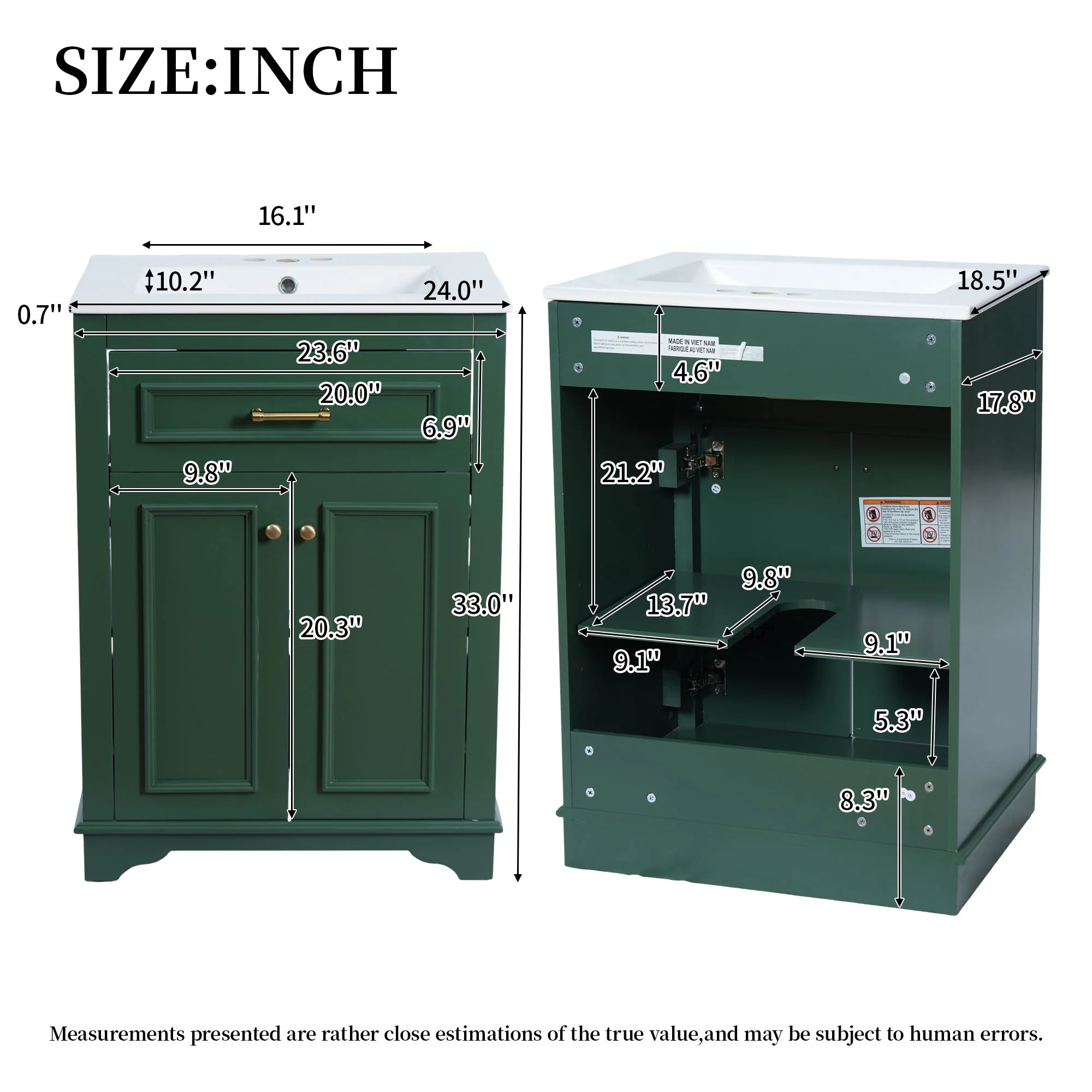 Bathroom Vanity With Integrated Sink, 2 Door Cabinet With Tip Out Drawer, Rectangular Design - Image 5