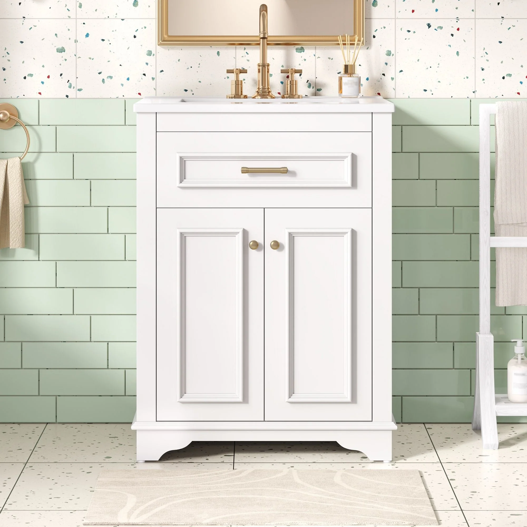 Bathroom Vanity With Integrated Sink, 2 Door Cabinet With Tip Out Drawer, Rectangular Design - Image 7