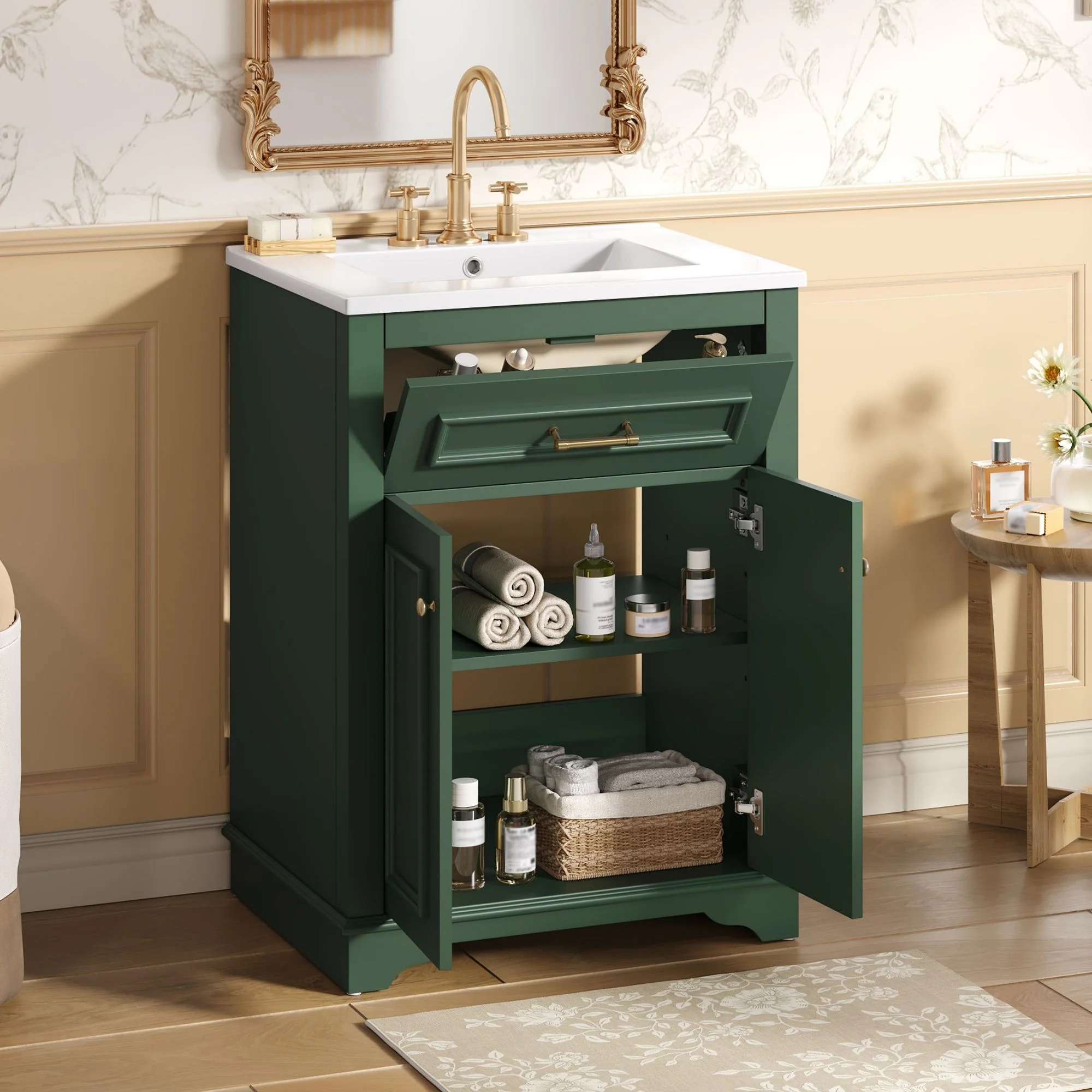 Bathroom Vanity With Integrated Sink, 2 Door Cabinet With Tip Out Drawer, Rectangular Design - Image 9