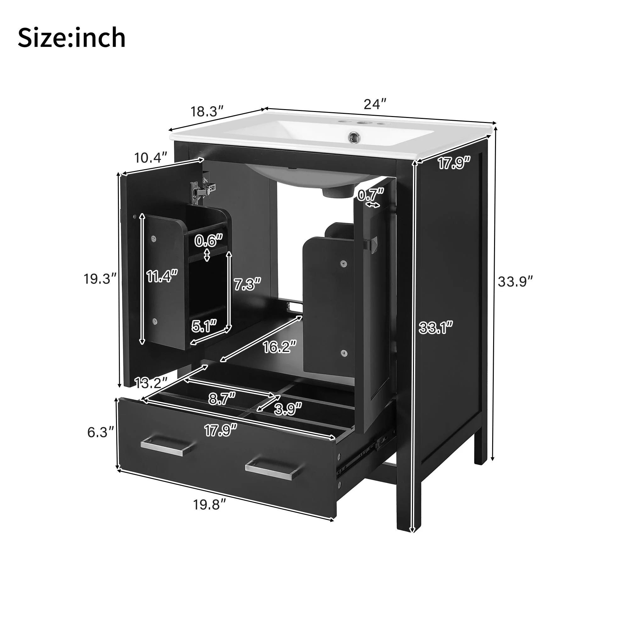 Bathroom Vanity With Integrated Undermount Ceramic Sink, 2 Doors And 1 Drawer, Soft Close Hinges - Image 19