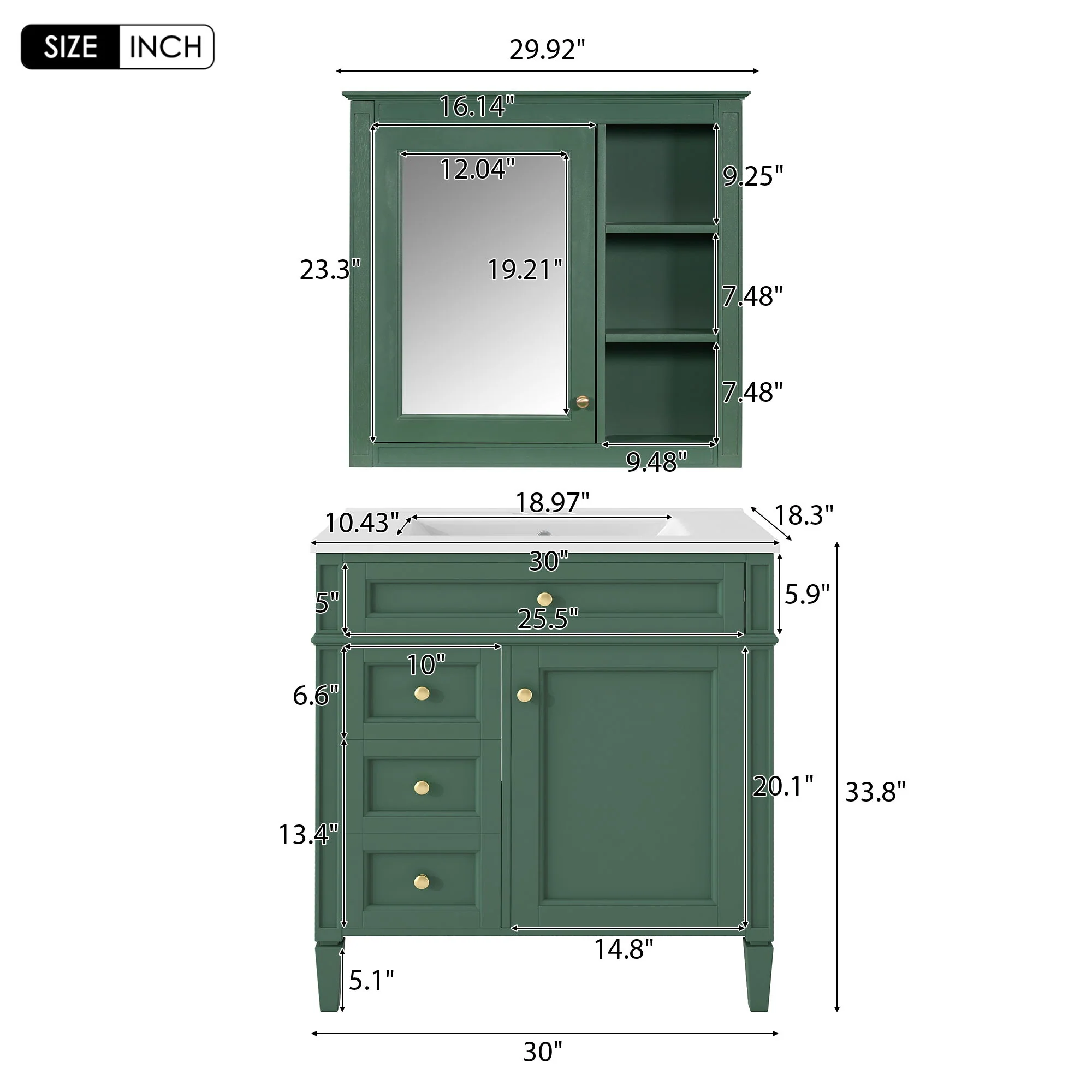 Bathroom Vanity With Medicine Cabinet, Royal Mirror Cabinet, Modern Bathroom Storage Cabinet With 2 Soft Closing Doors And 4 Drawers - Image 12