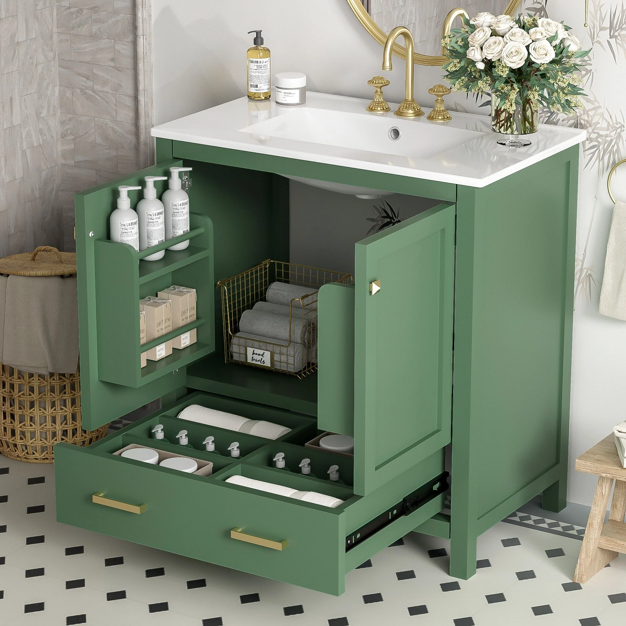 Bathroom Vanity With Single Sink, Combo Cabinet Undermount Sink, Bathroom Storage Cabinet With 2 Doors And A Drawer, Soft Closing, Multifunctional Storage, Solid Wood Frame - Image 4