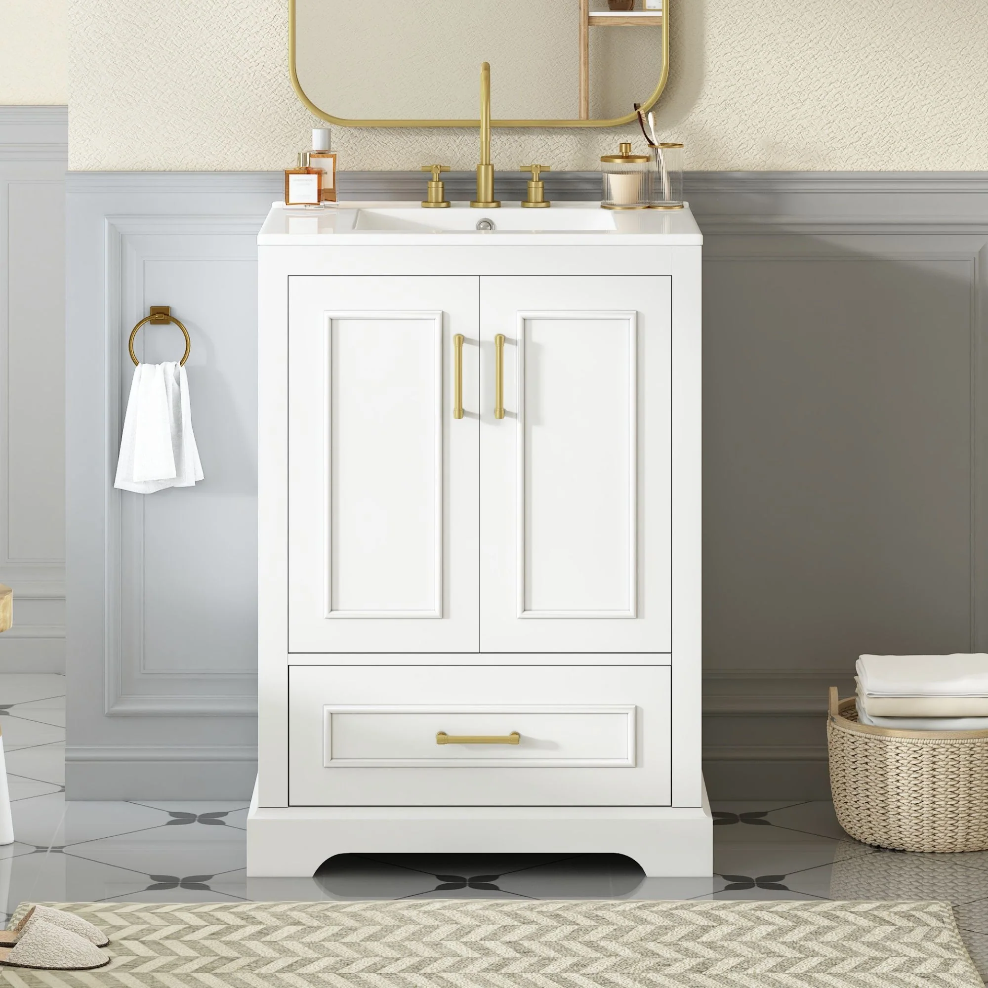 Bathroom Vanity With Sink, 1 Divided Drawer And 2 Soft Close Doors With Double Shelf - Image 16