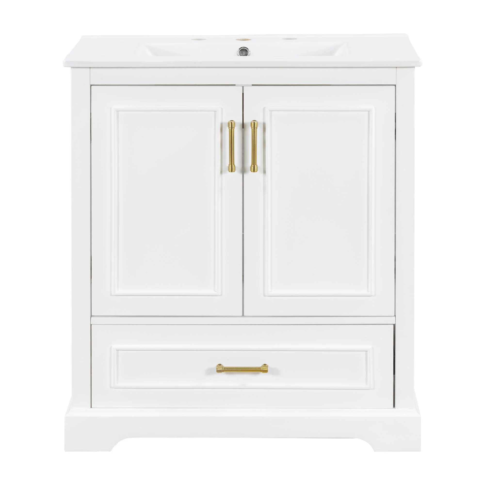 Bathroom Vanity With Sink, 1 Divided Drawer And 2 Soft Close Doors With Double Shelf - Image 2