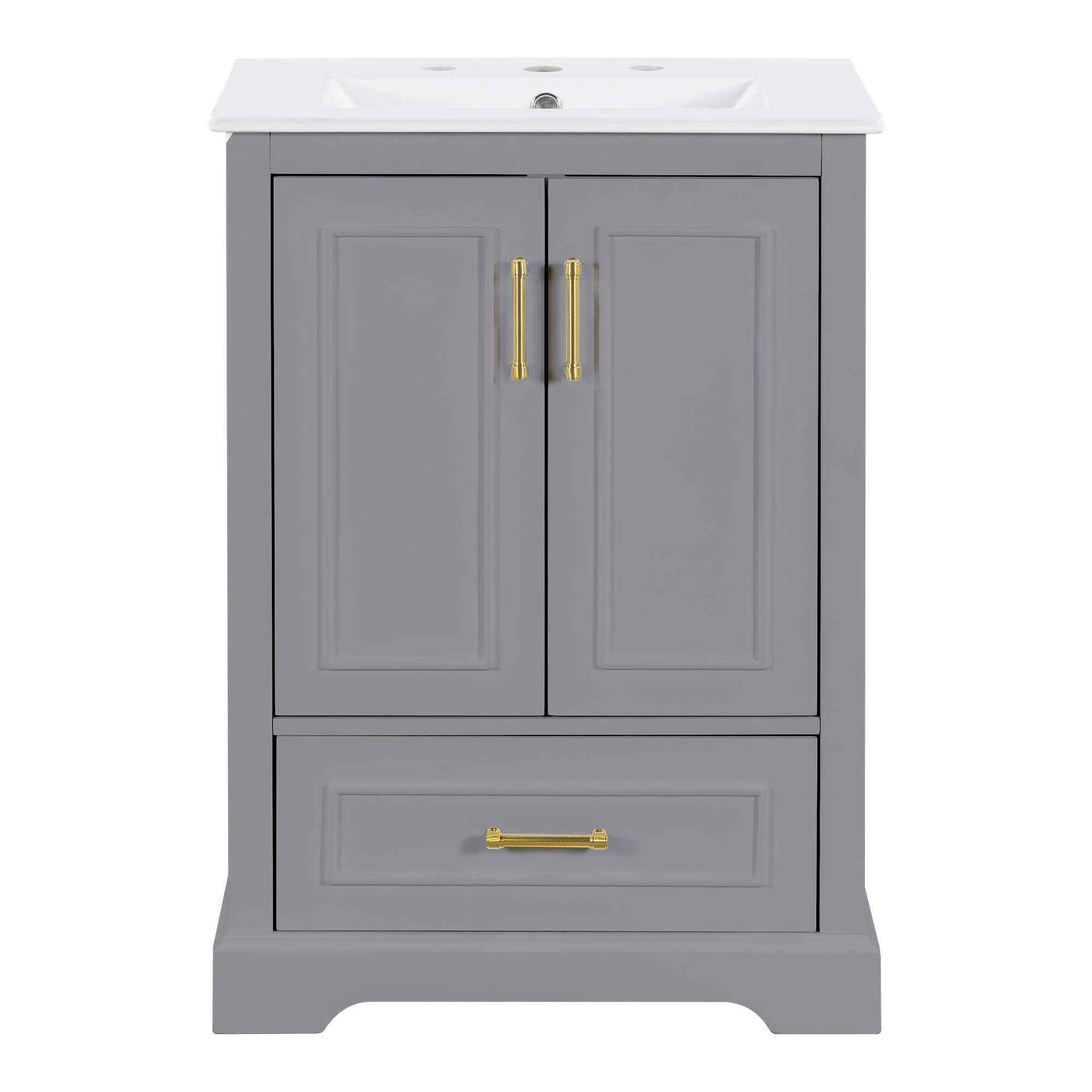 Bathroom Vanity With Sink, 1 Divided Drawer And 2 Soft Close Doors With Double Shelf - Image 3