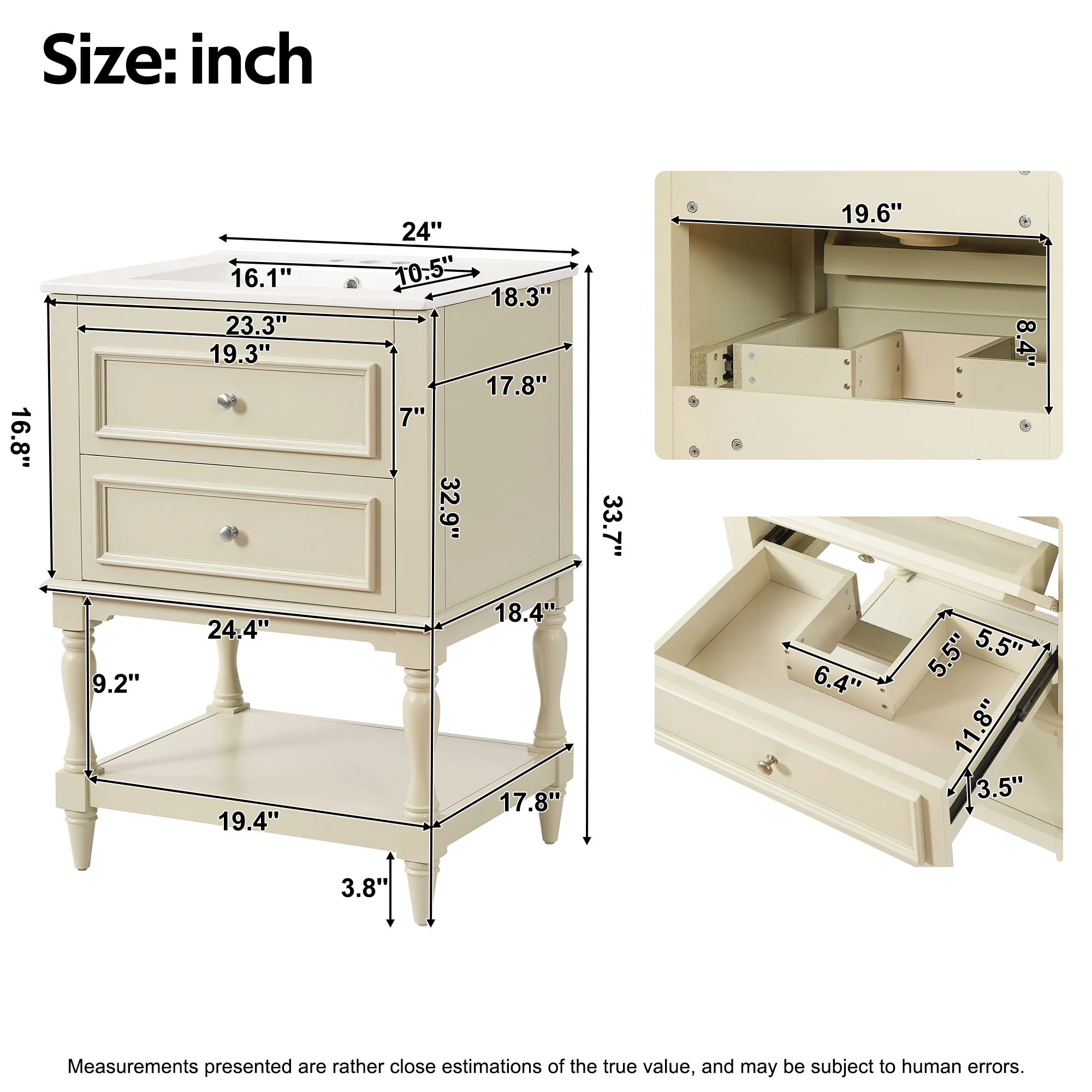 Bathroom Vanity With Sink, 2 Drawers Storage Cabinet, Open Shelf - Image 6