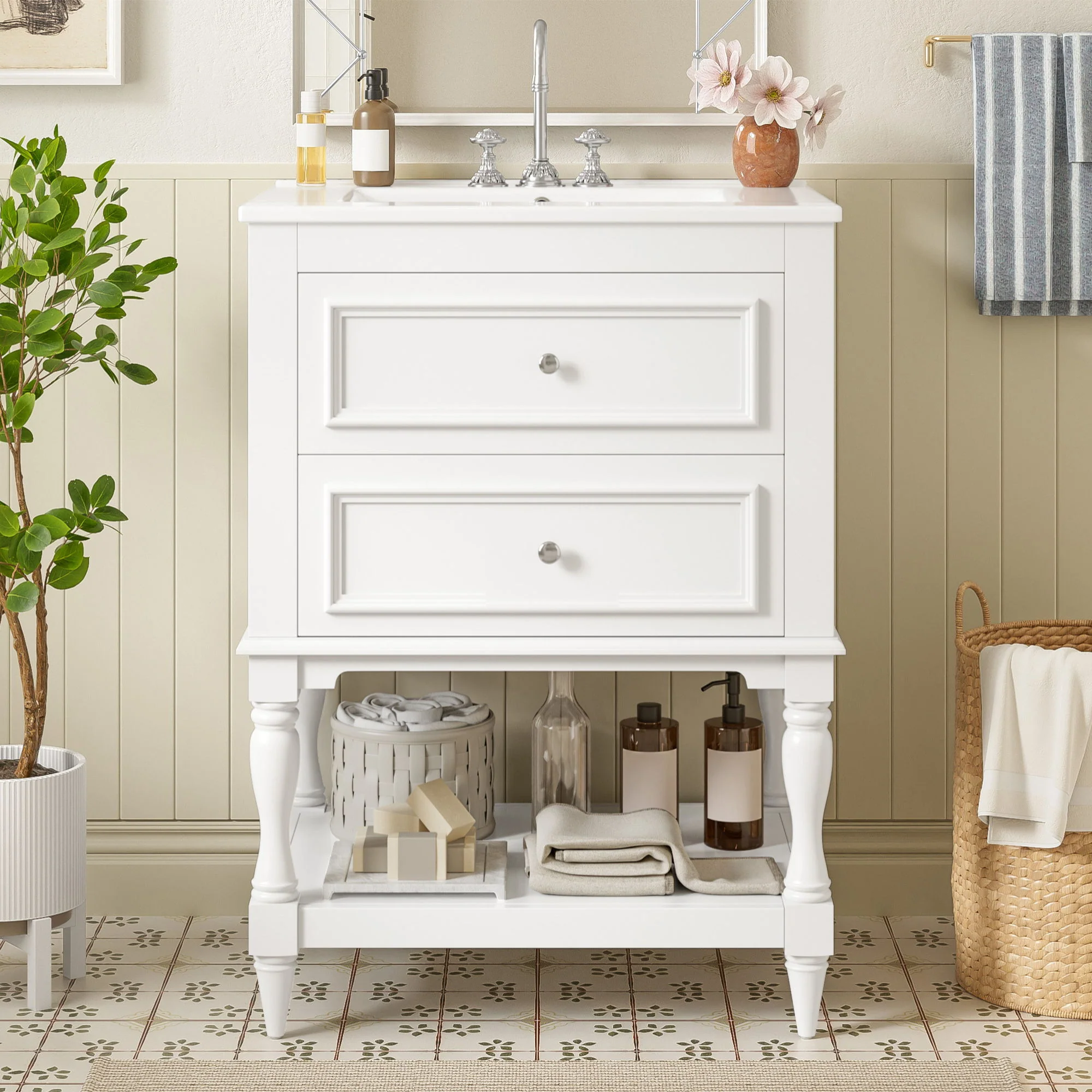 Bathroom Vanity With Sink, 2 Drawers Storage Cabinet, Open Shelf - Image 8