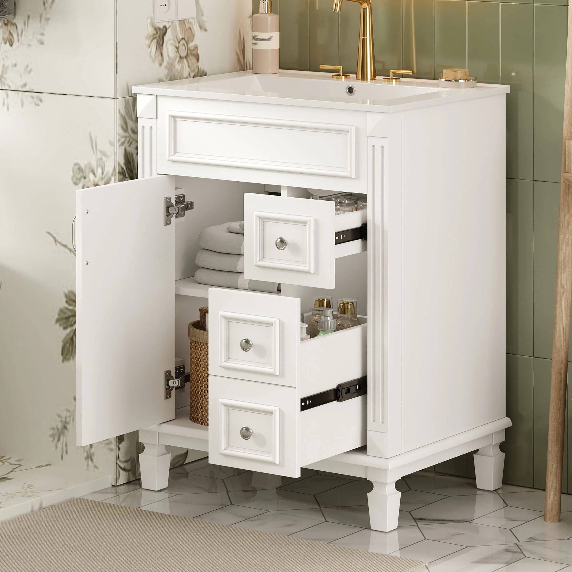 Bathroom Vanity With Sink, Compact Cabinet & 2 Drawers And Adjustable Shelf - Image 7