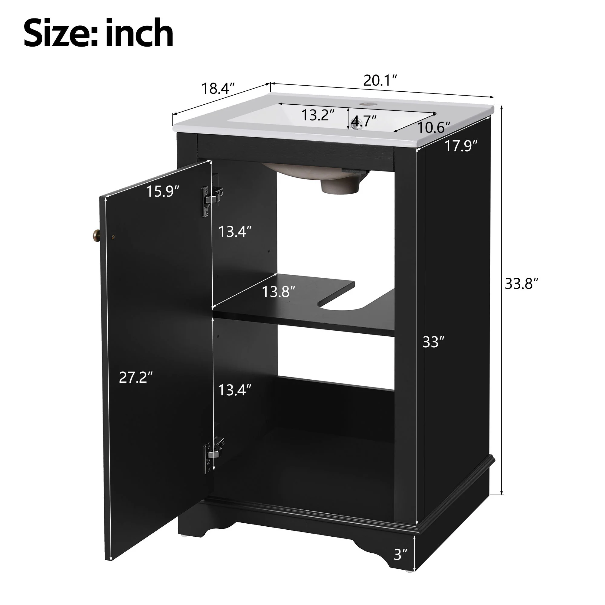 Bathroom Vanity With Sink, Freestanding Single Cabinet Set, Soft Close Door, Adjustable Shelf - Image 5