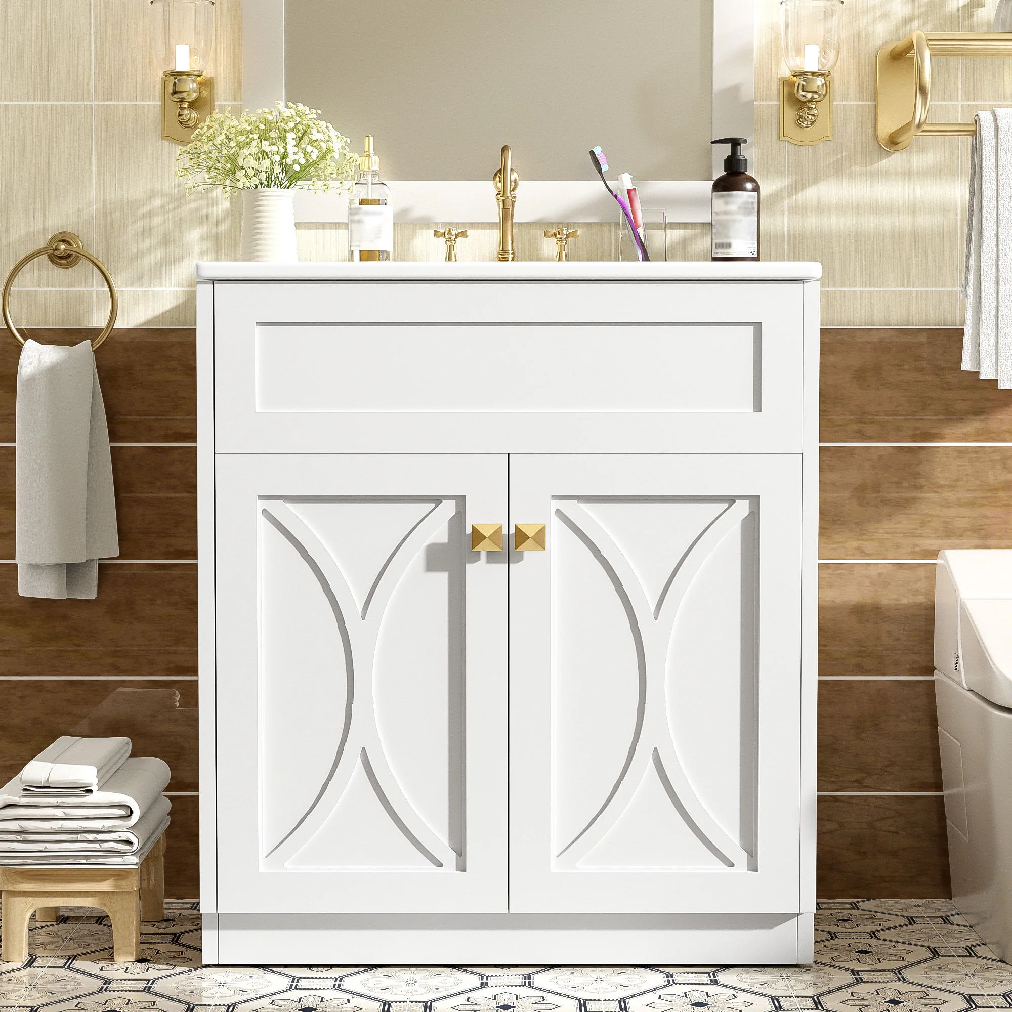 Bathroom Vanity With Sink, Freestanding Storage Cabinet With Handles, Soft Closing Doors - Image 5