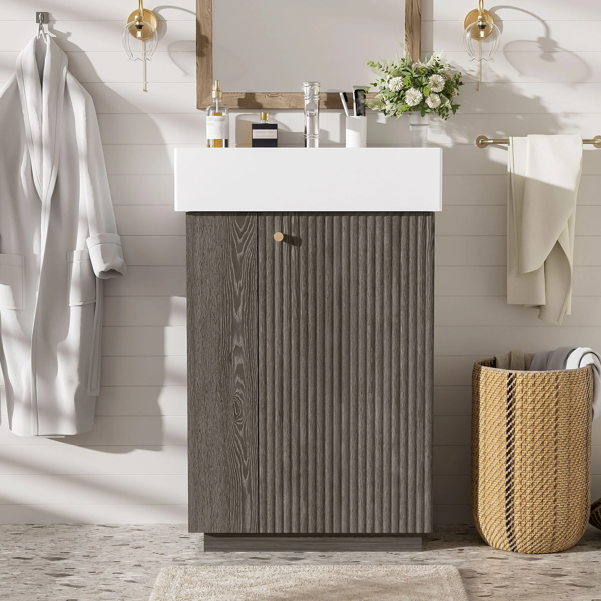 Bathroom Vanity With Sink, Freestanding Wood Grain Cabinet With Storage - Image 16